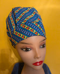 Blue/Yellow Satin Lined Bouffant Style Hat