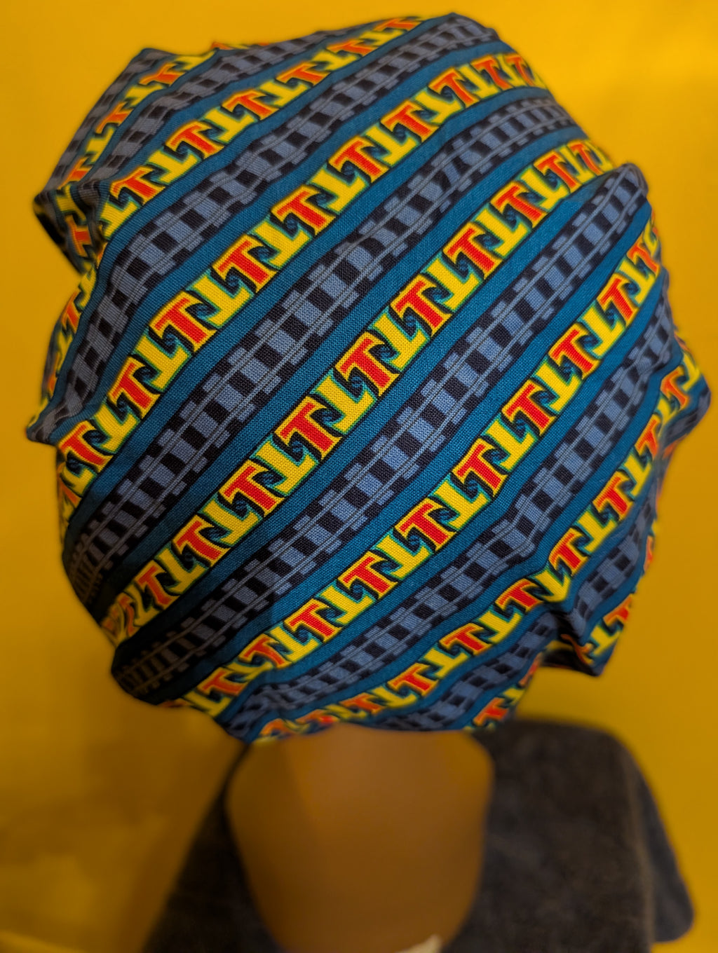 Blue/Yellow Satin Lined Bouffant Style Hat