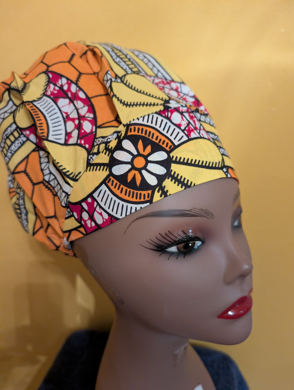 Yellow/Orange Satin Lined Bouffant Style Hat