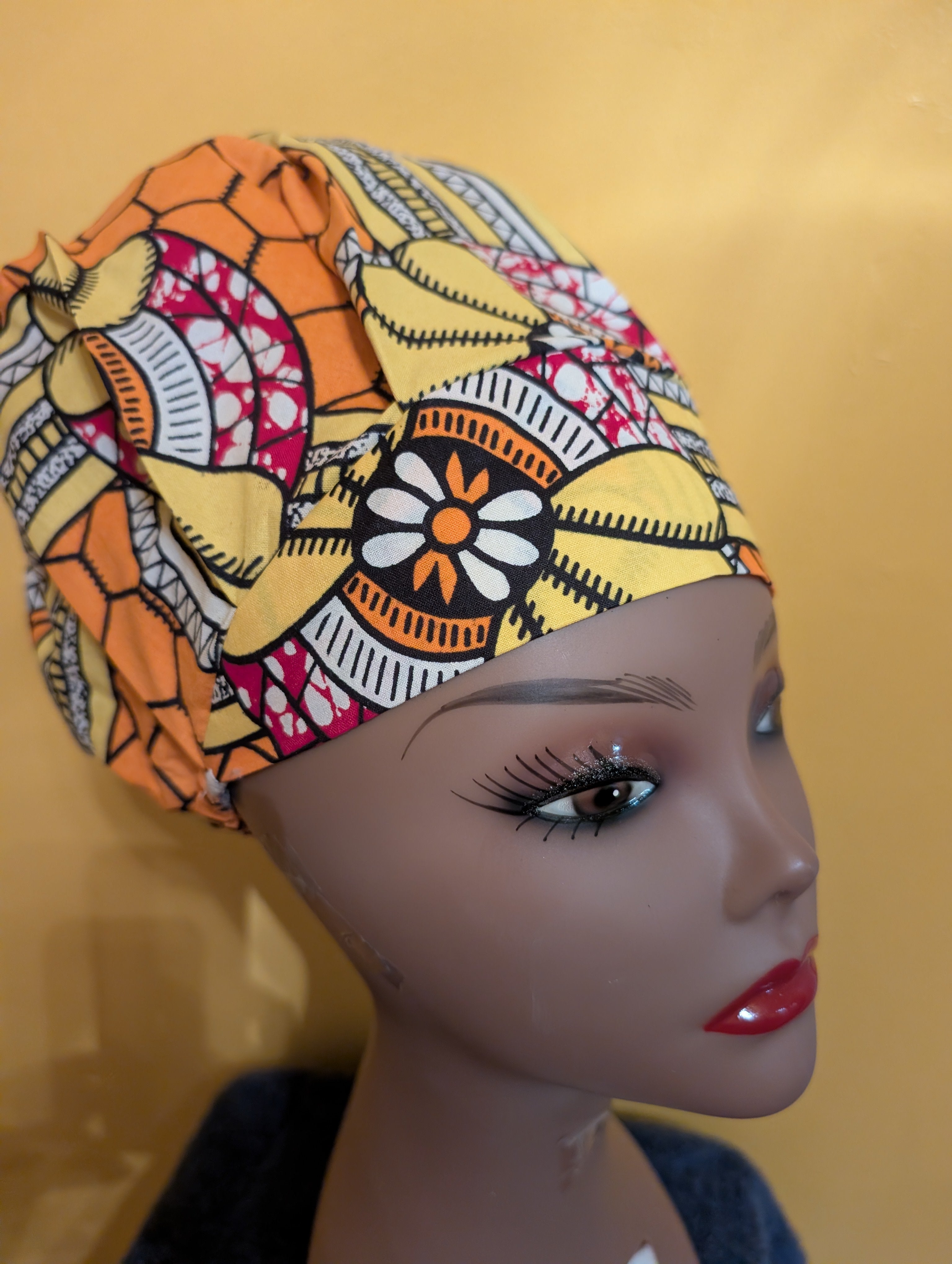 Yellow/Orange Satin Lined Bouffant Style Hat