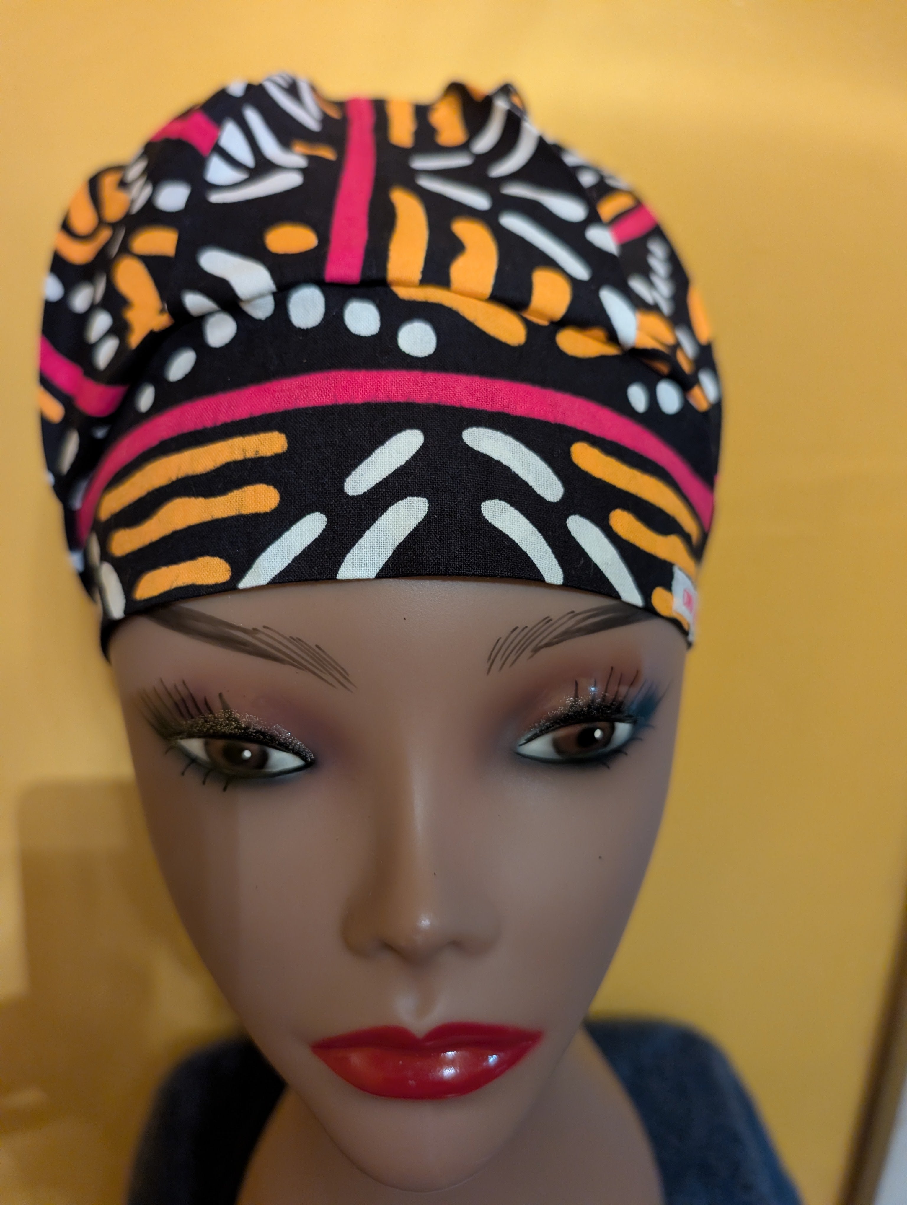 Black/White/Yellow Satin Lined Bouffant Style Hat