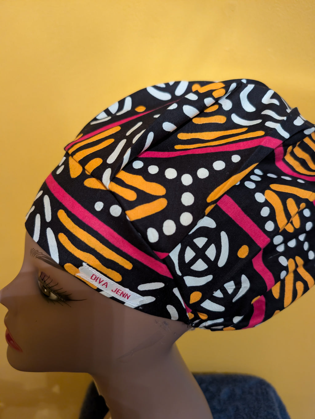 Black/White/Yellow Satin Lined Bouffant Style Hat