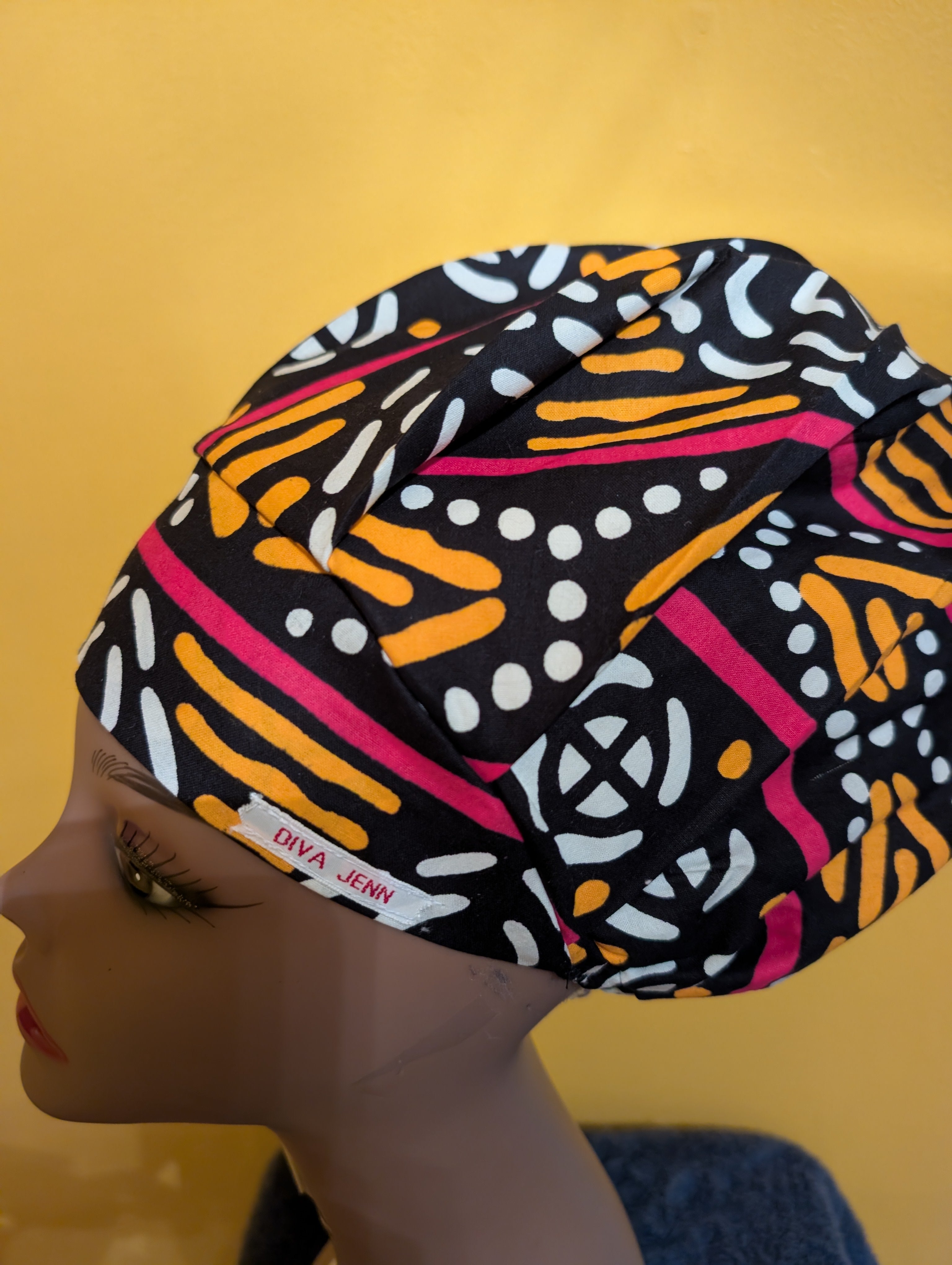 Black/White/Yellow Satin Lined Bouffant Style Hat