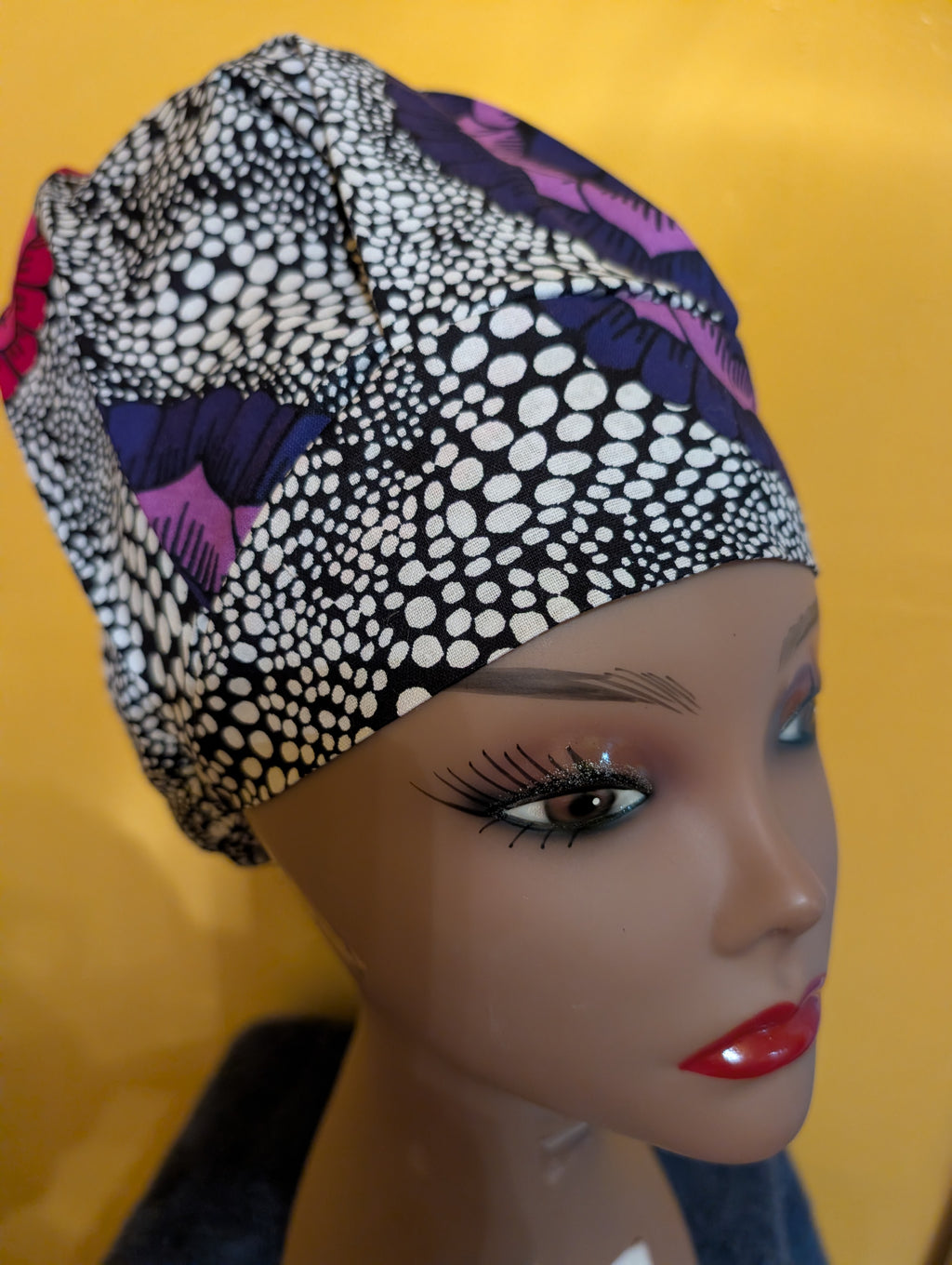 Pink/Purple/ Black Satin Lined Bouffant Style Hat