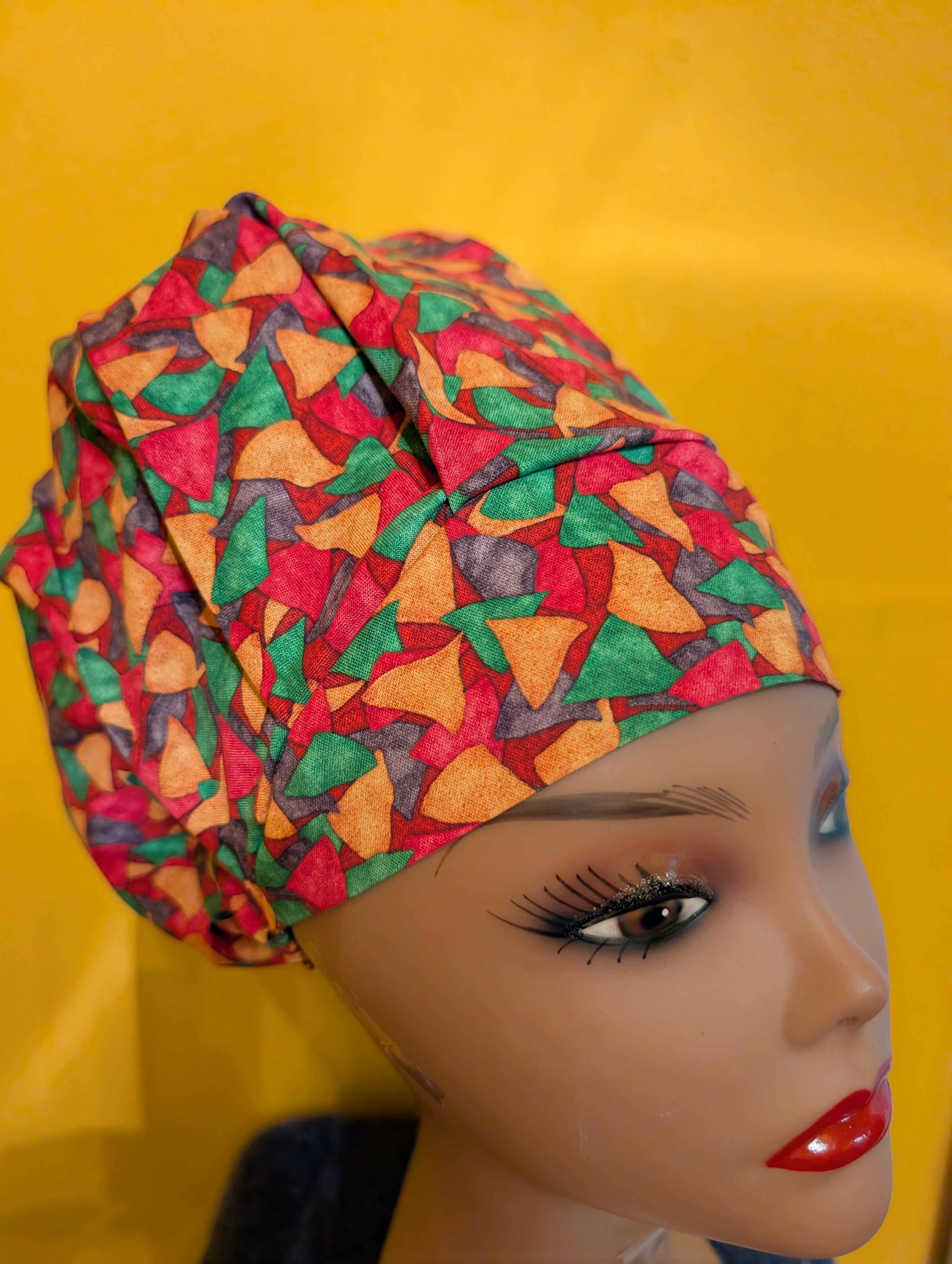 Red/Yellow/Green  Satin Lined Bouffant Style Hat
