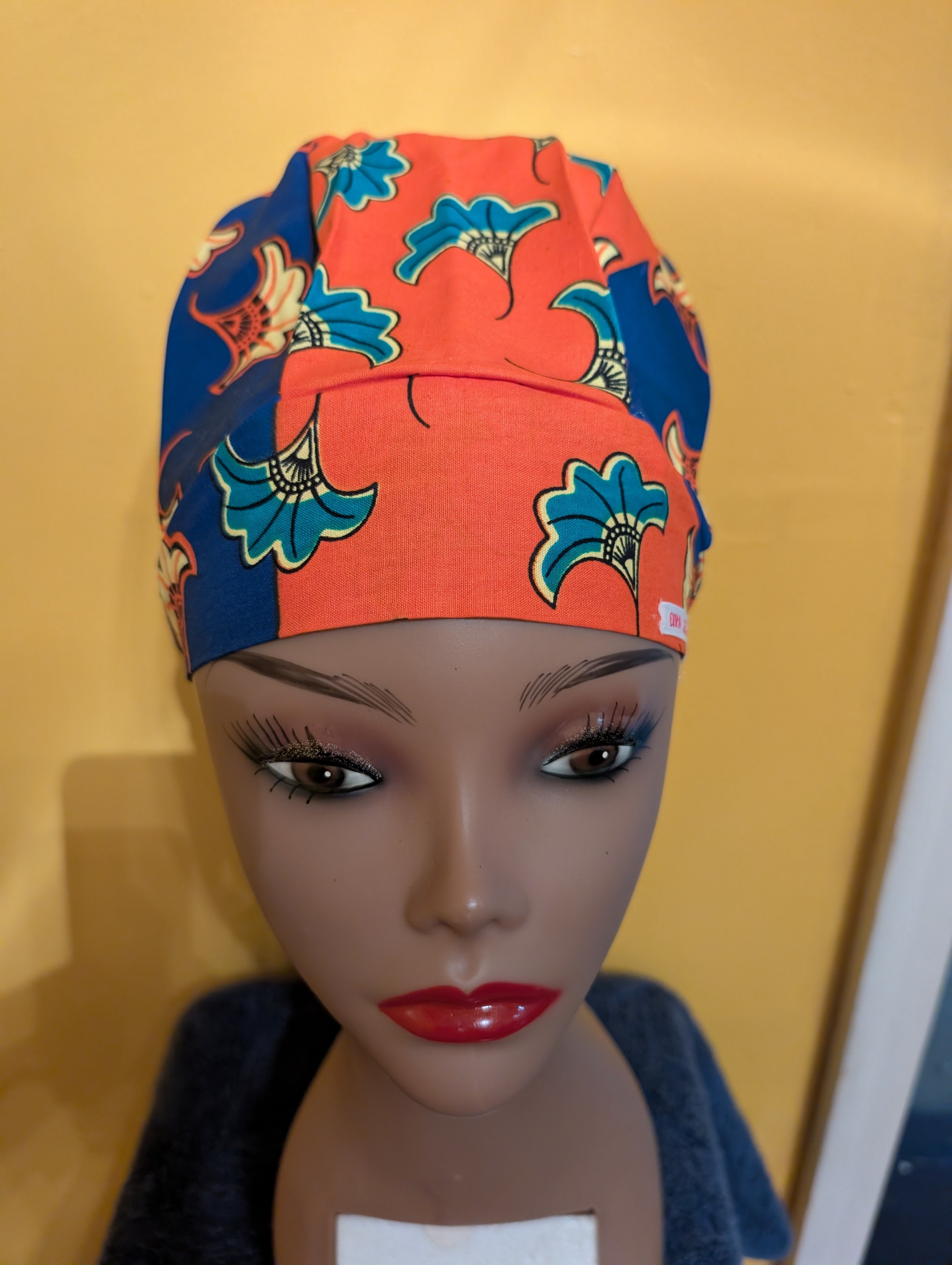 Orange/Blue Satin Lined Bouffant Style Hat