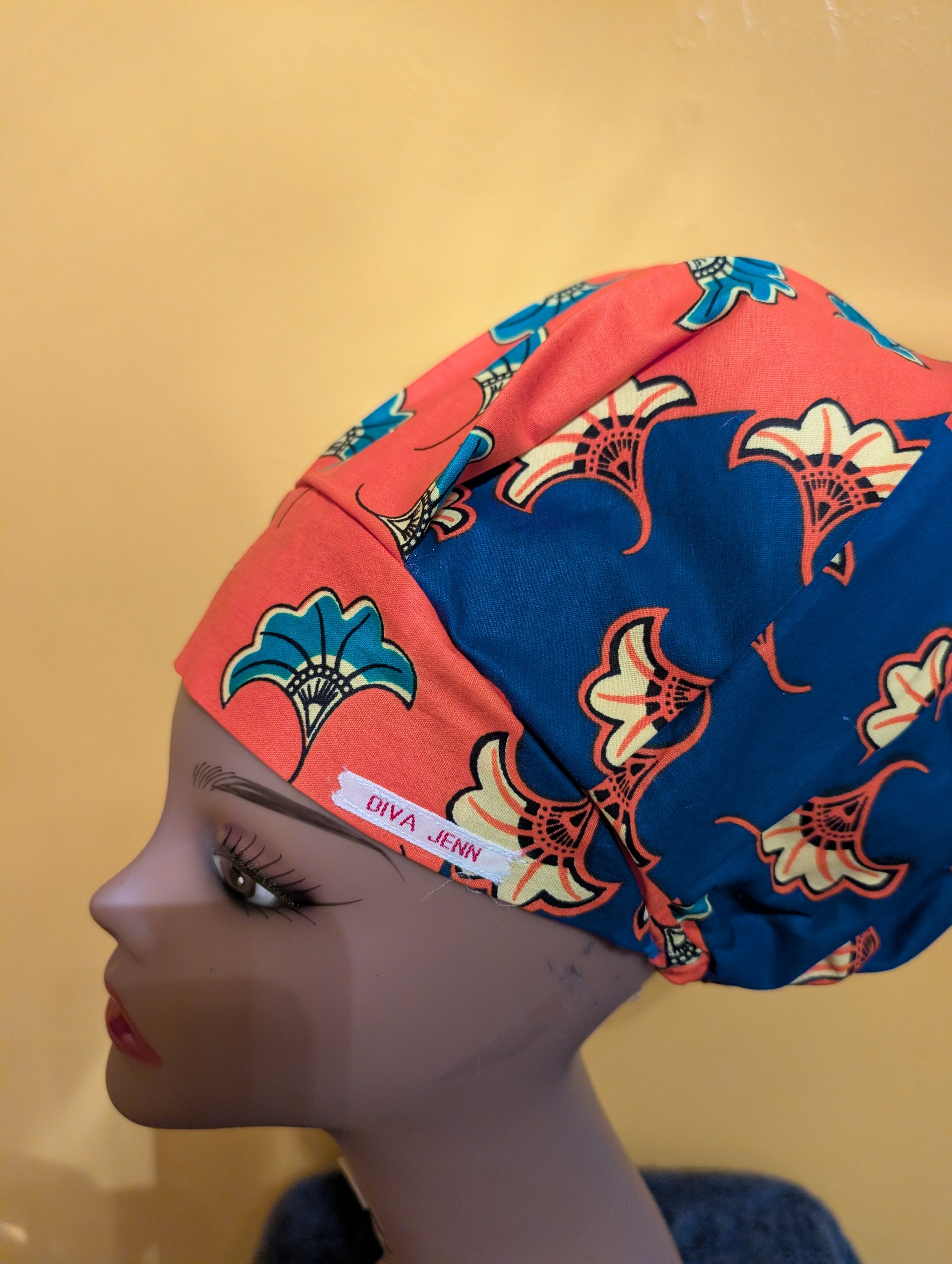 Orange/Blue Satin Lined Bouffant Style Hat