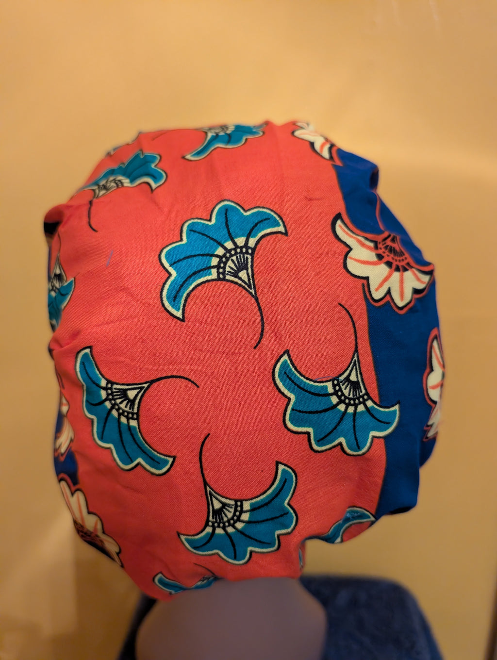 Orange/Blue Satin Lined Bouffant Style Hat