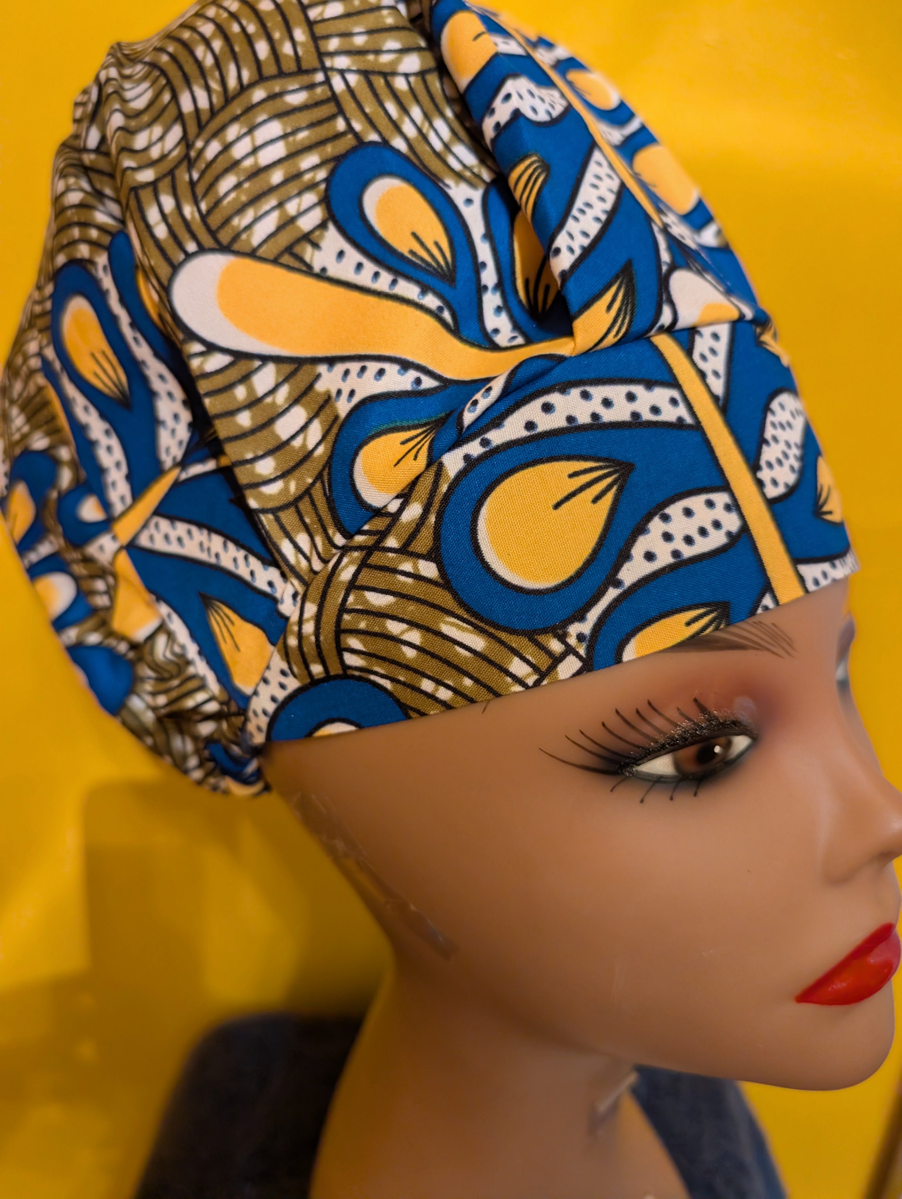 African Print Satin Lined Bouffant Style Hat