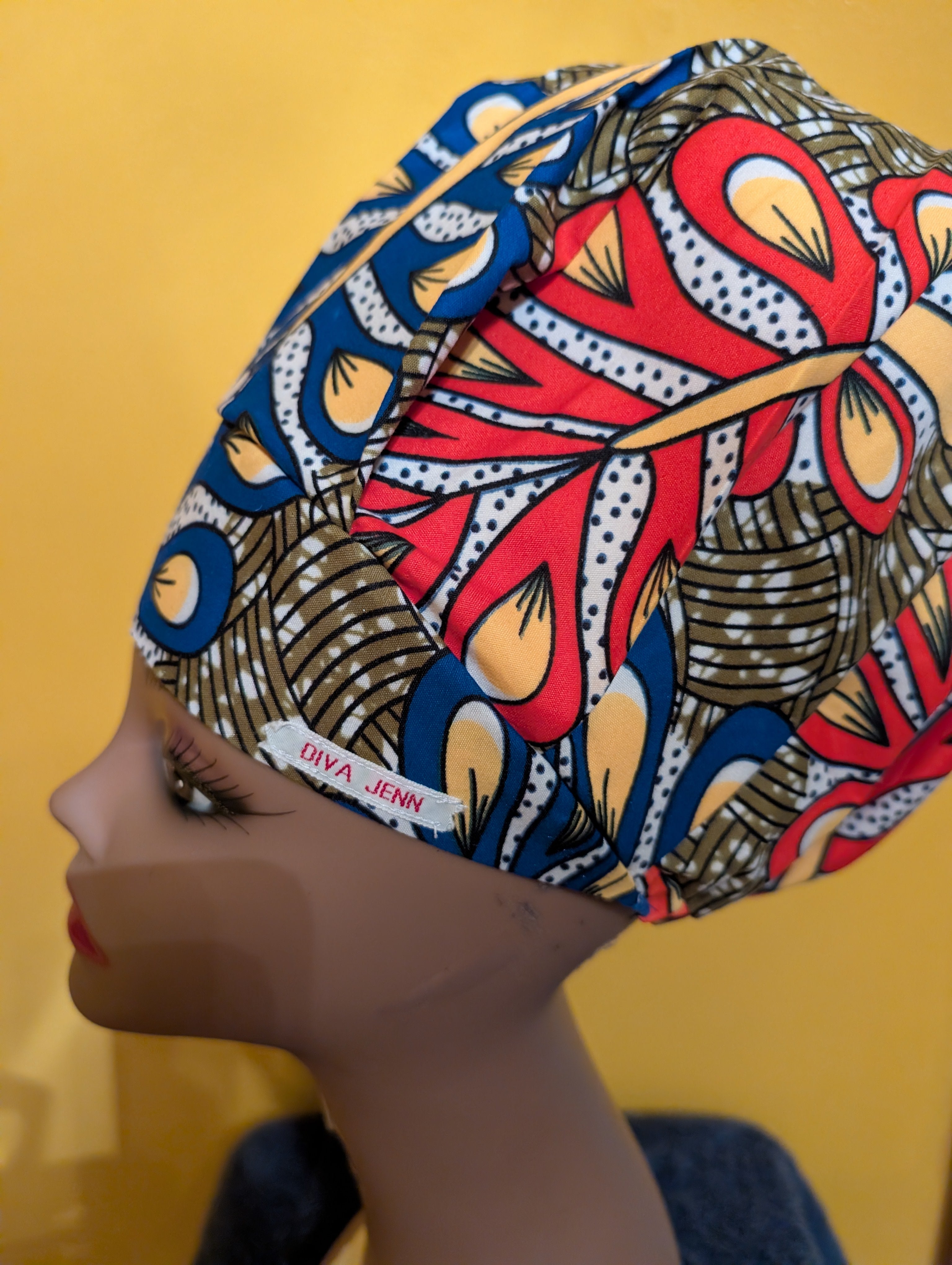 African Print Satin Lined Bouffant Style Hat