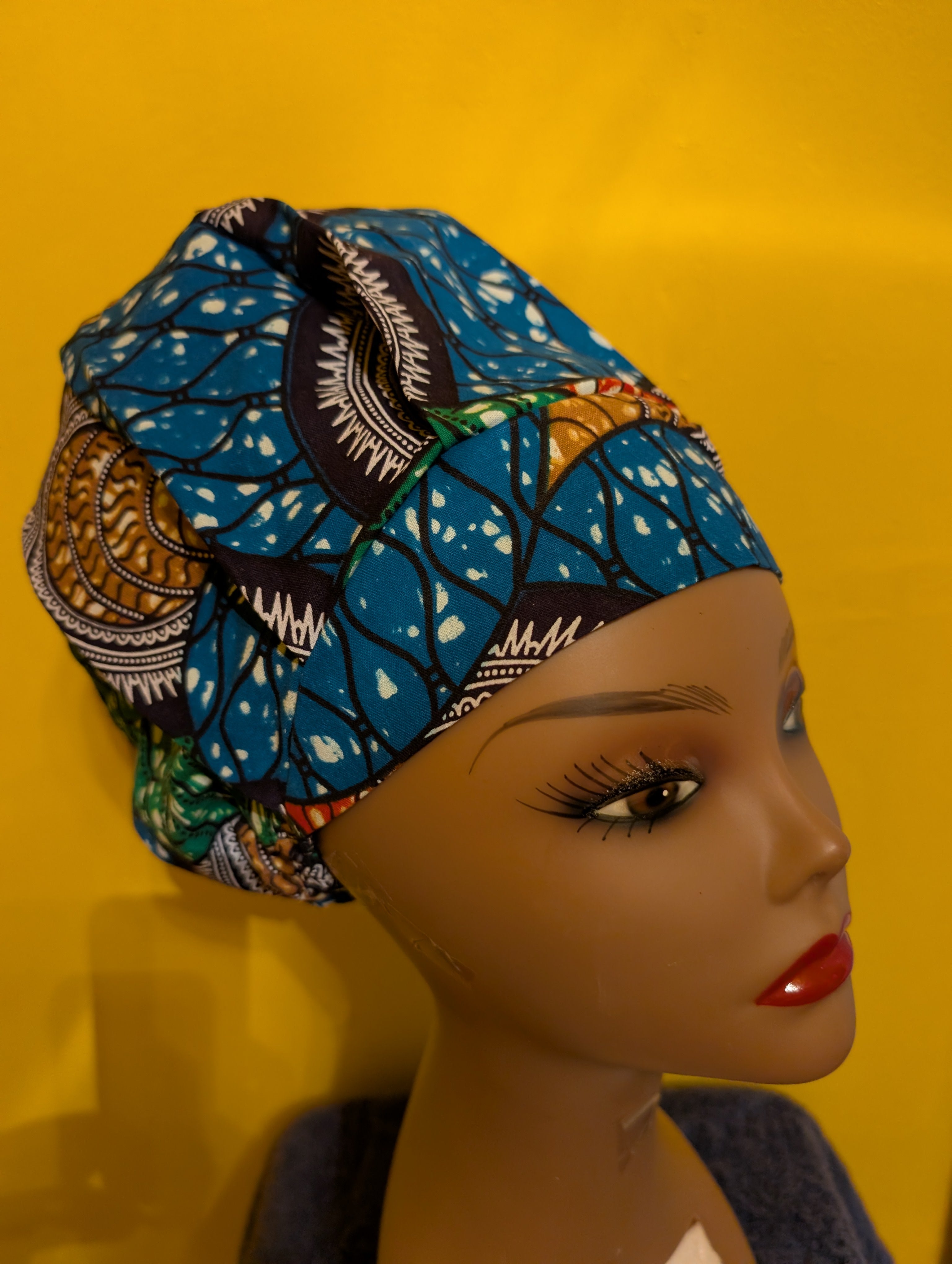 Blue/Green Satin Lined Bouffant Style Hat