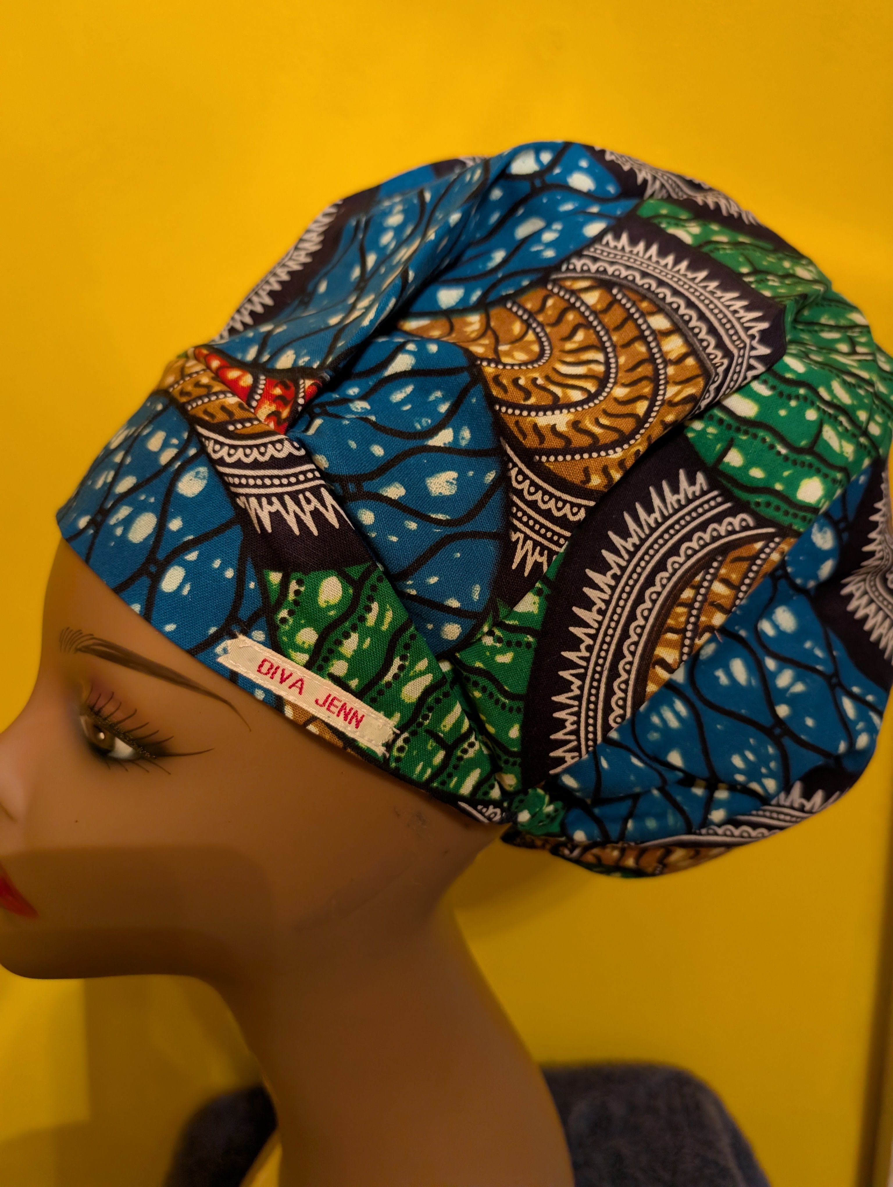 Blue/Green Satin Lined Bouffant Style Hat