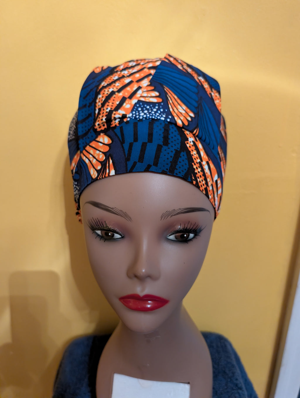 Orange/ Blue Satin Lined Bouffant Style Hat
