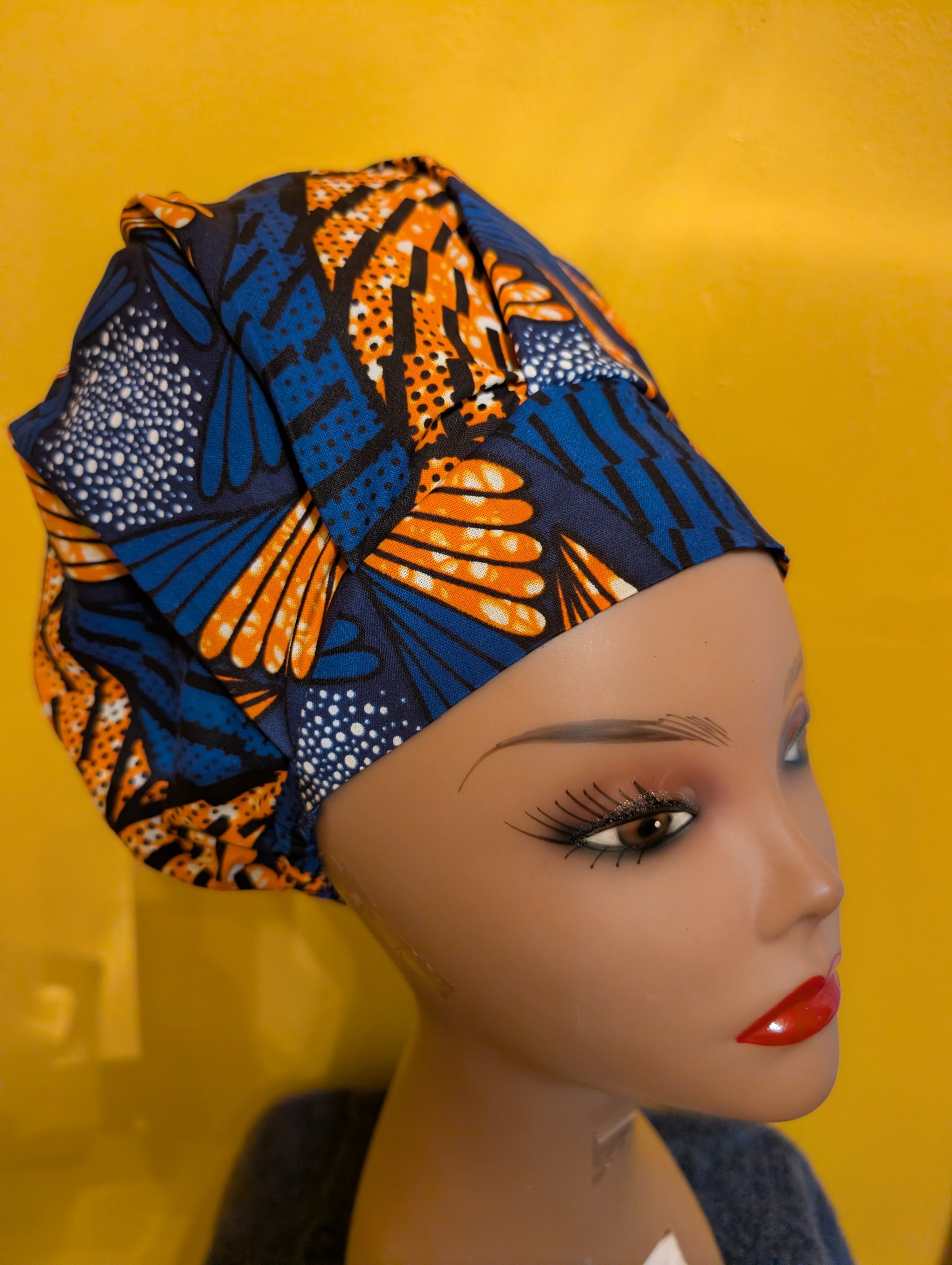Orange/ Blue Satin Lined Bouffant Style Hat