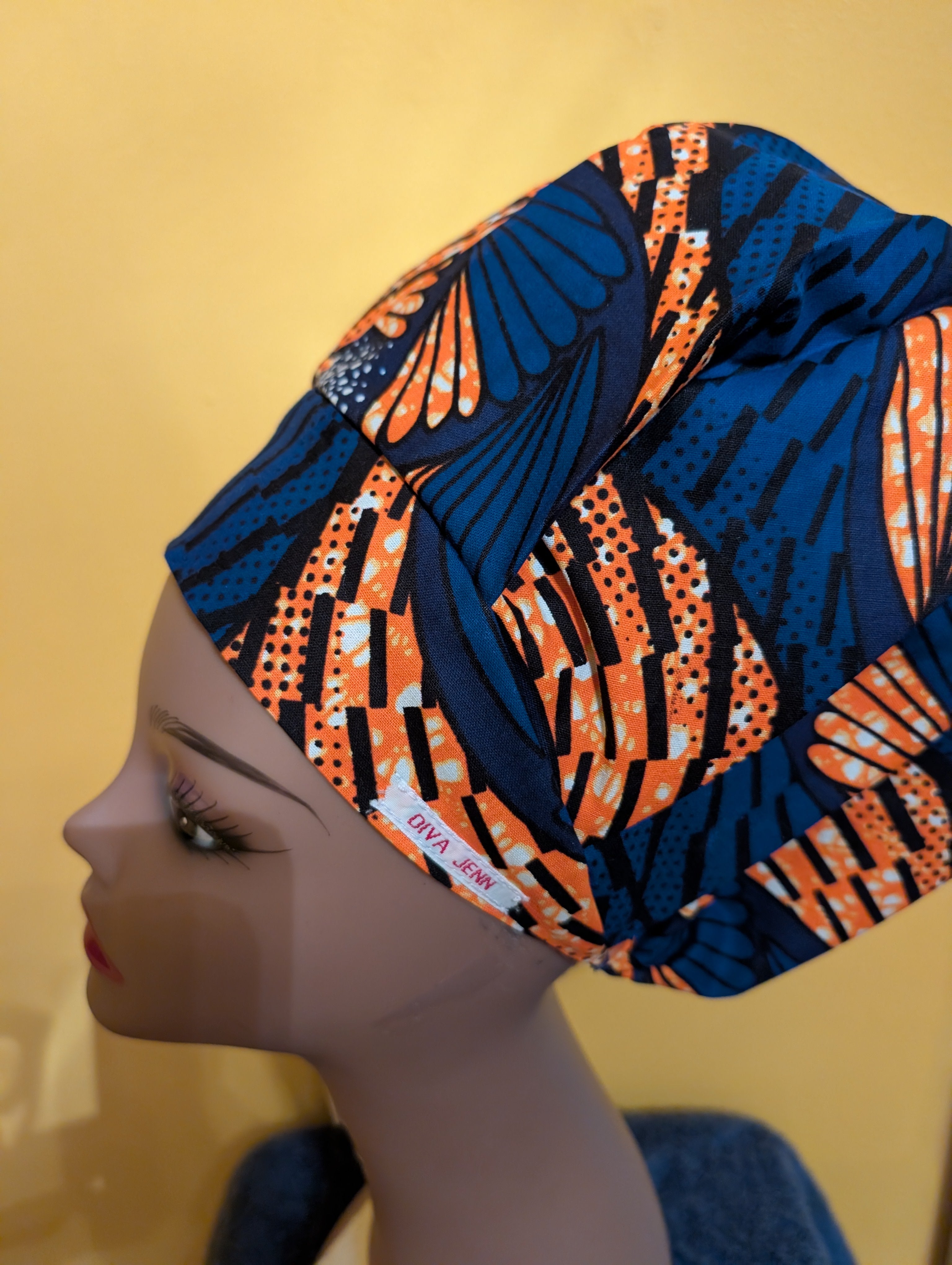 Orange/ Blue Satin Lined Bouffant Style Hat