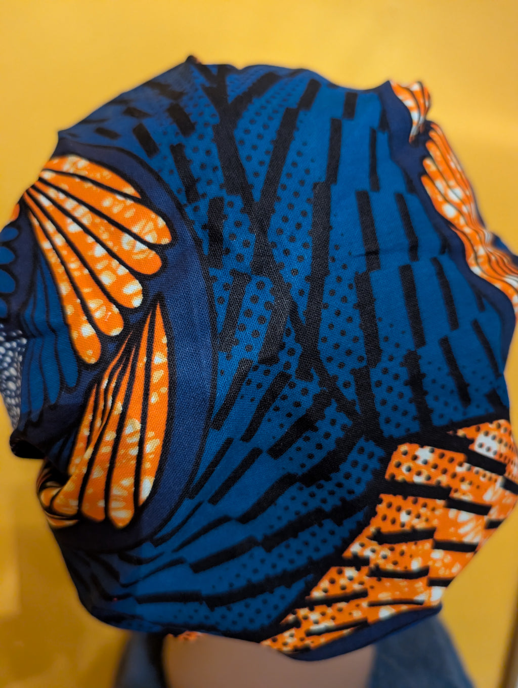 Orange/ Blue Satin Lined Bouffant Style Hat