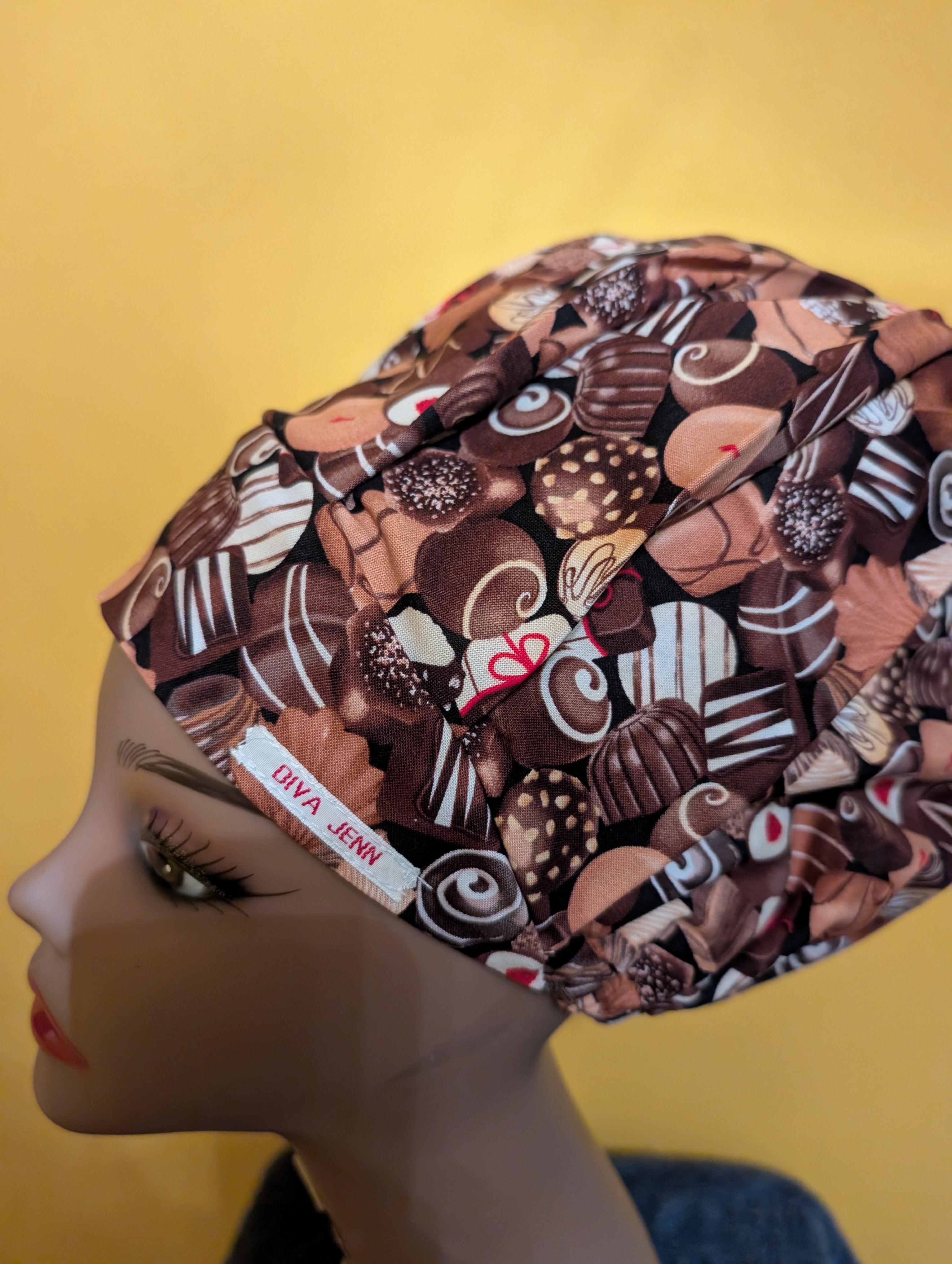 Chocolate Candy Themed Satin Lined Bouffant Style Hat