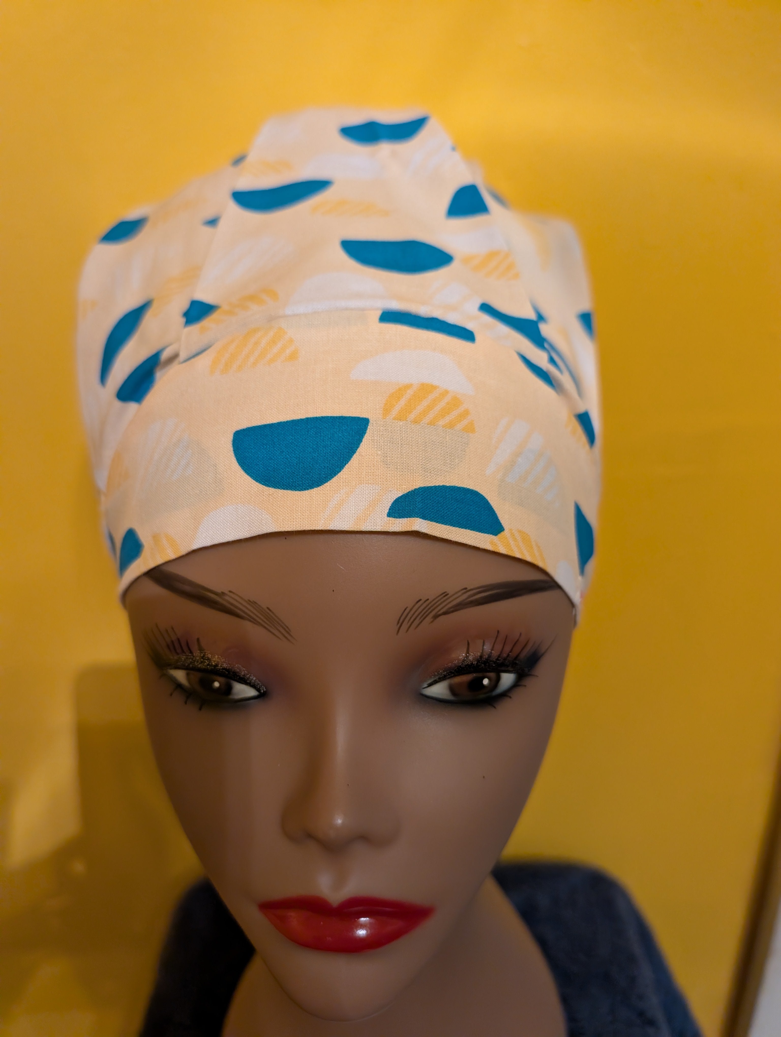 Blue/ Yellow Satin Lined Bouffant Style Hat