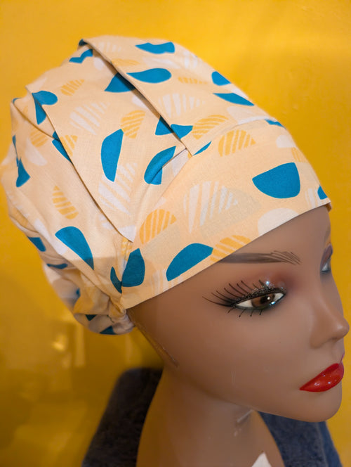 Blue/ Yellow Satin Lined Bouffant Style Hat