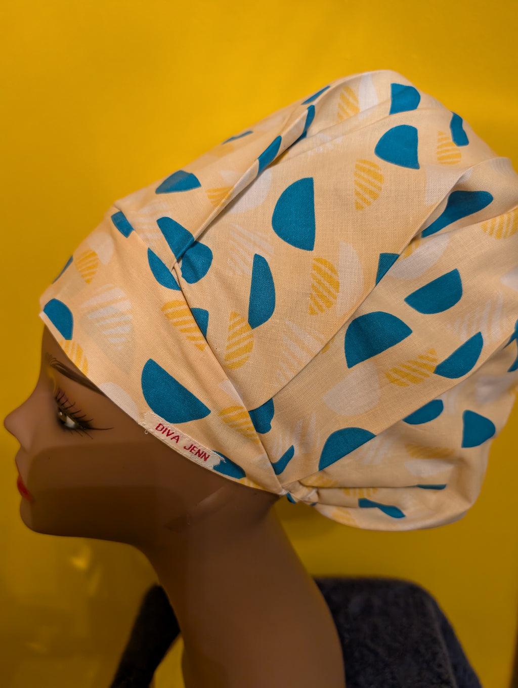 Blue/ Yellow Satin Lined Bouffant Style Hat