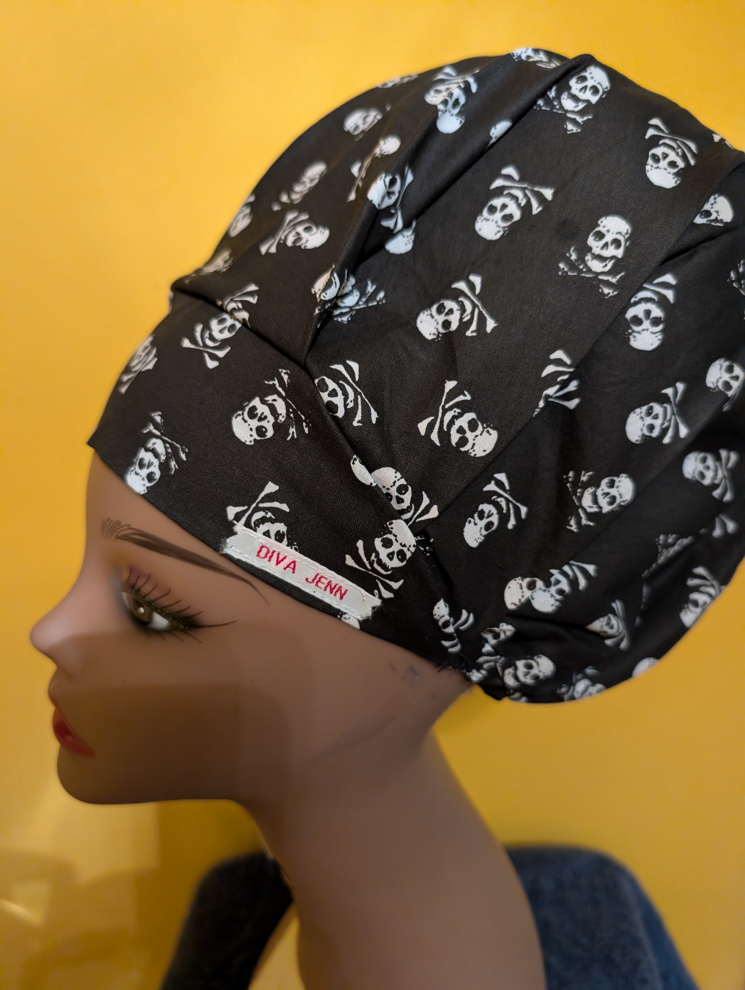 Black Skeleton Satin Lined Bouffant Style Hat