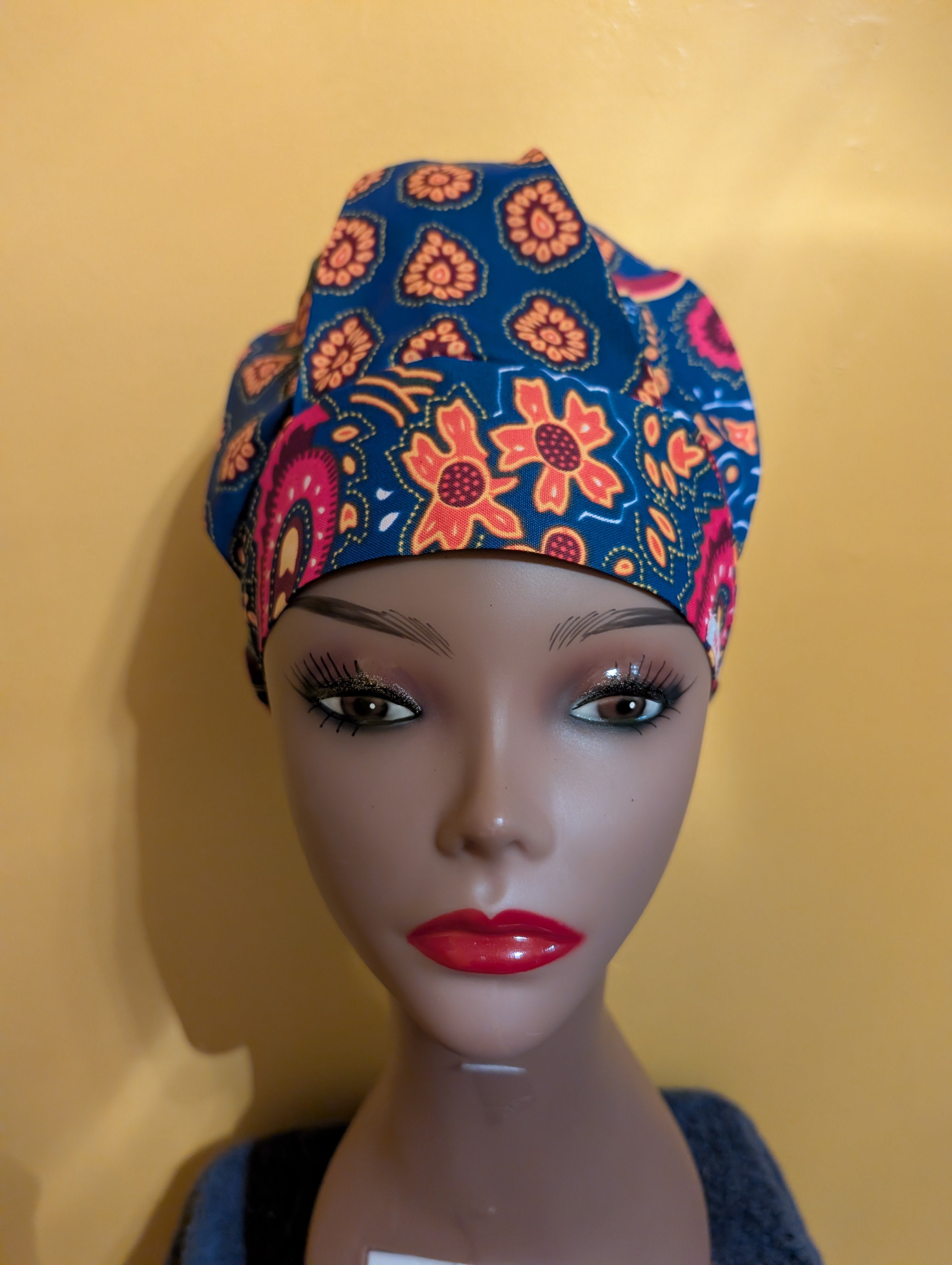 Blue/Orange/Pink Satin Lined Bouffant Style Hat