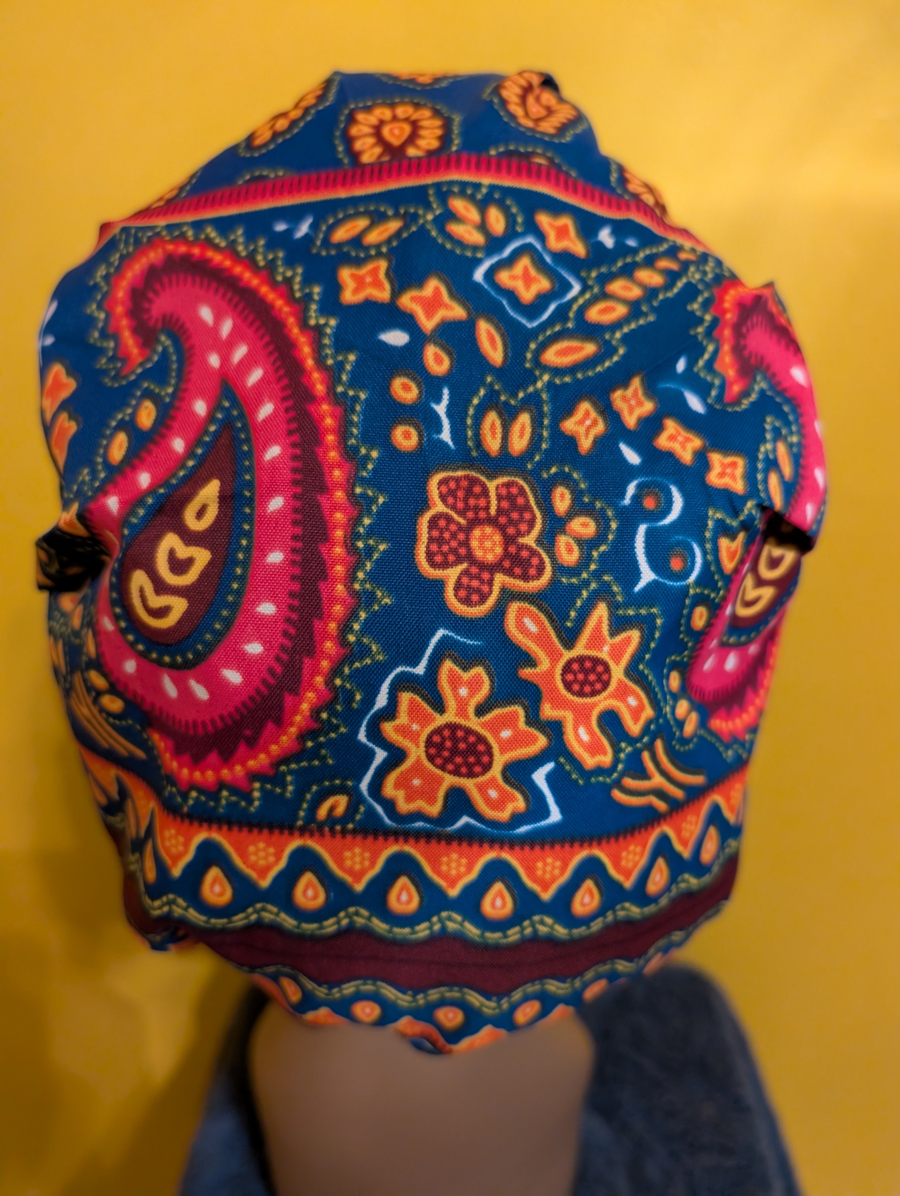 Blue/Orange/Pink Satin Lined Bouffant Style Hat