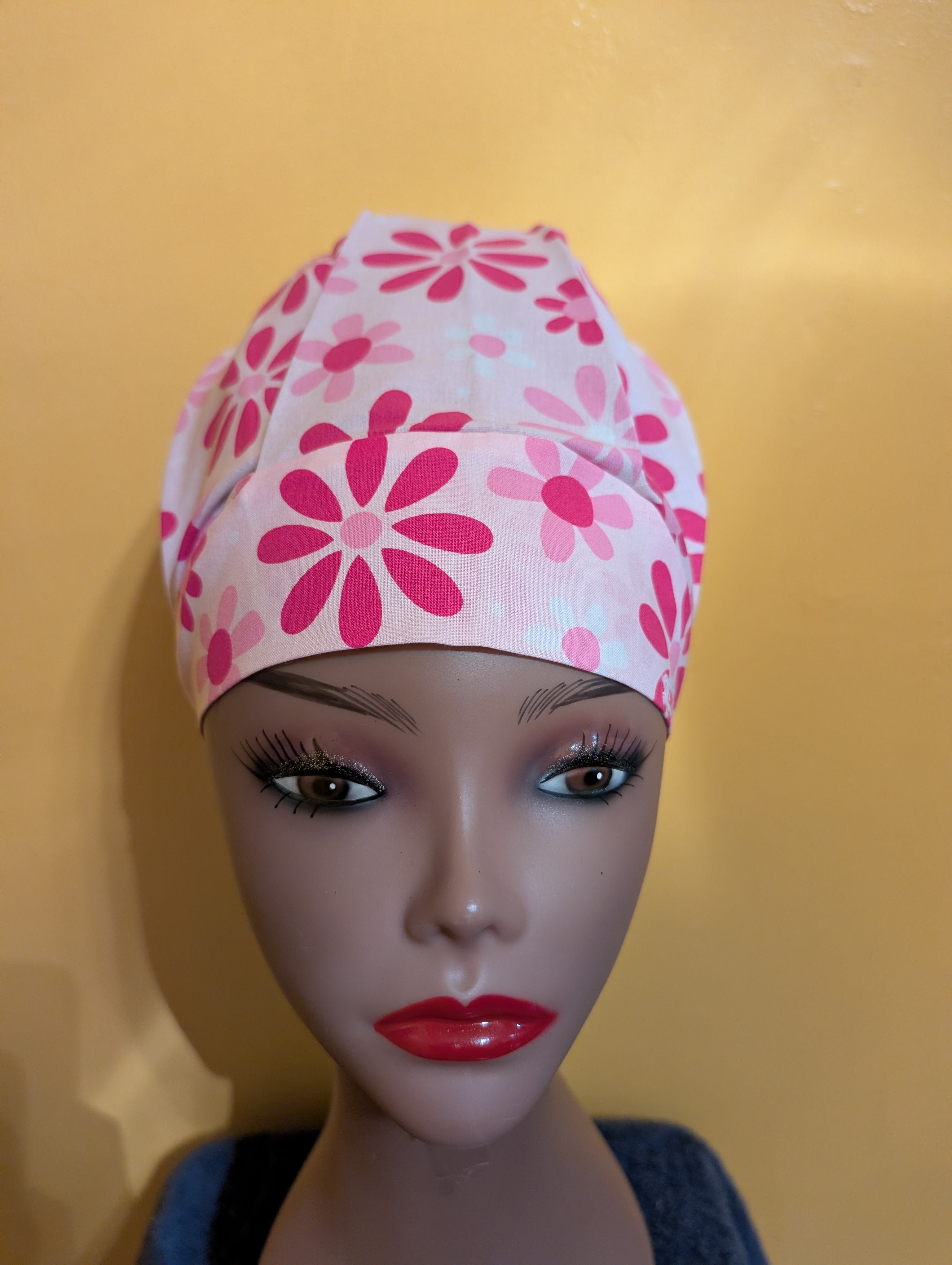 Pink Flower Satin Lined Bouffant Style Hat
