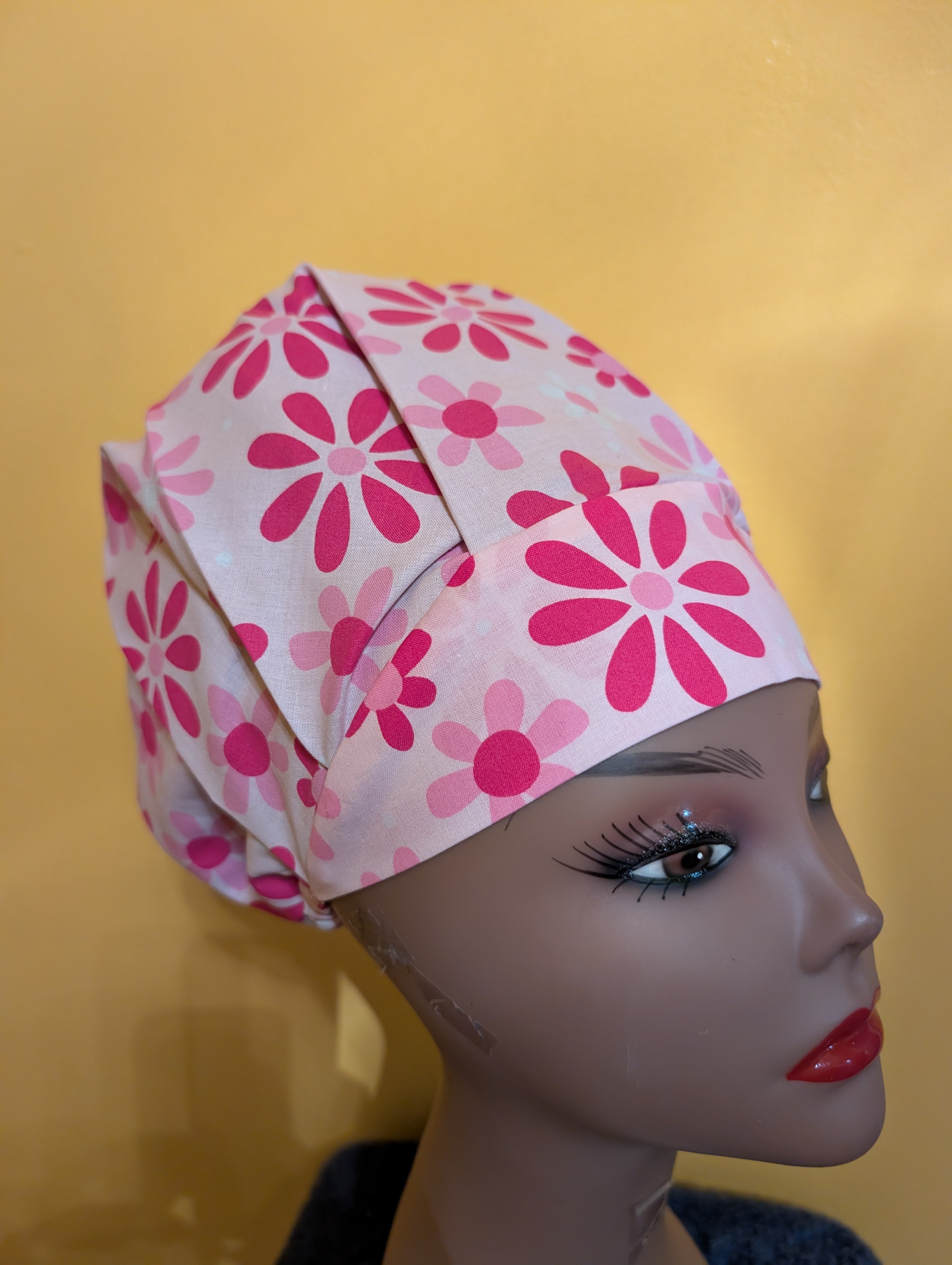 Pink Flower Satin Lined Bouffant Style Hat