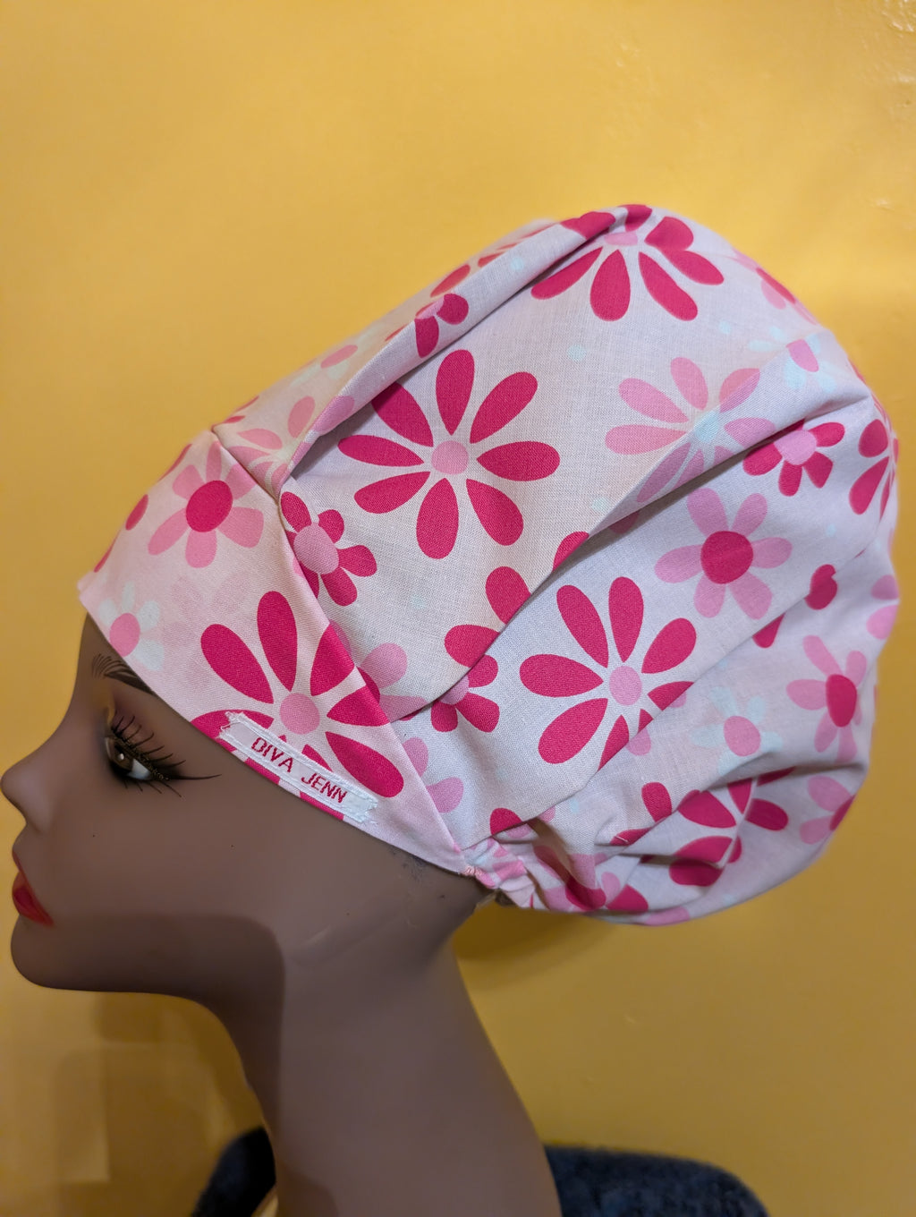 Pink Flower Satin Lined Bouffant Style Hat