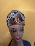 Blue/Yellow/Orange Satin Lined Bouffant Style Hat