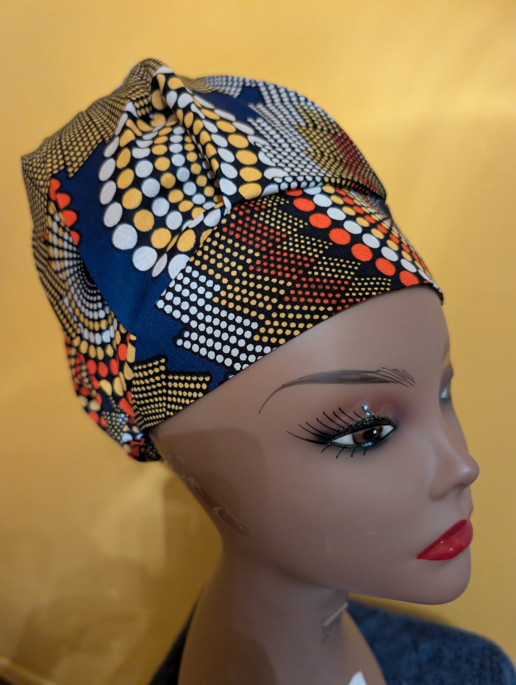 Blue/Yellow/Orange Satin Lined Bouffant Style Hat