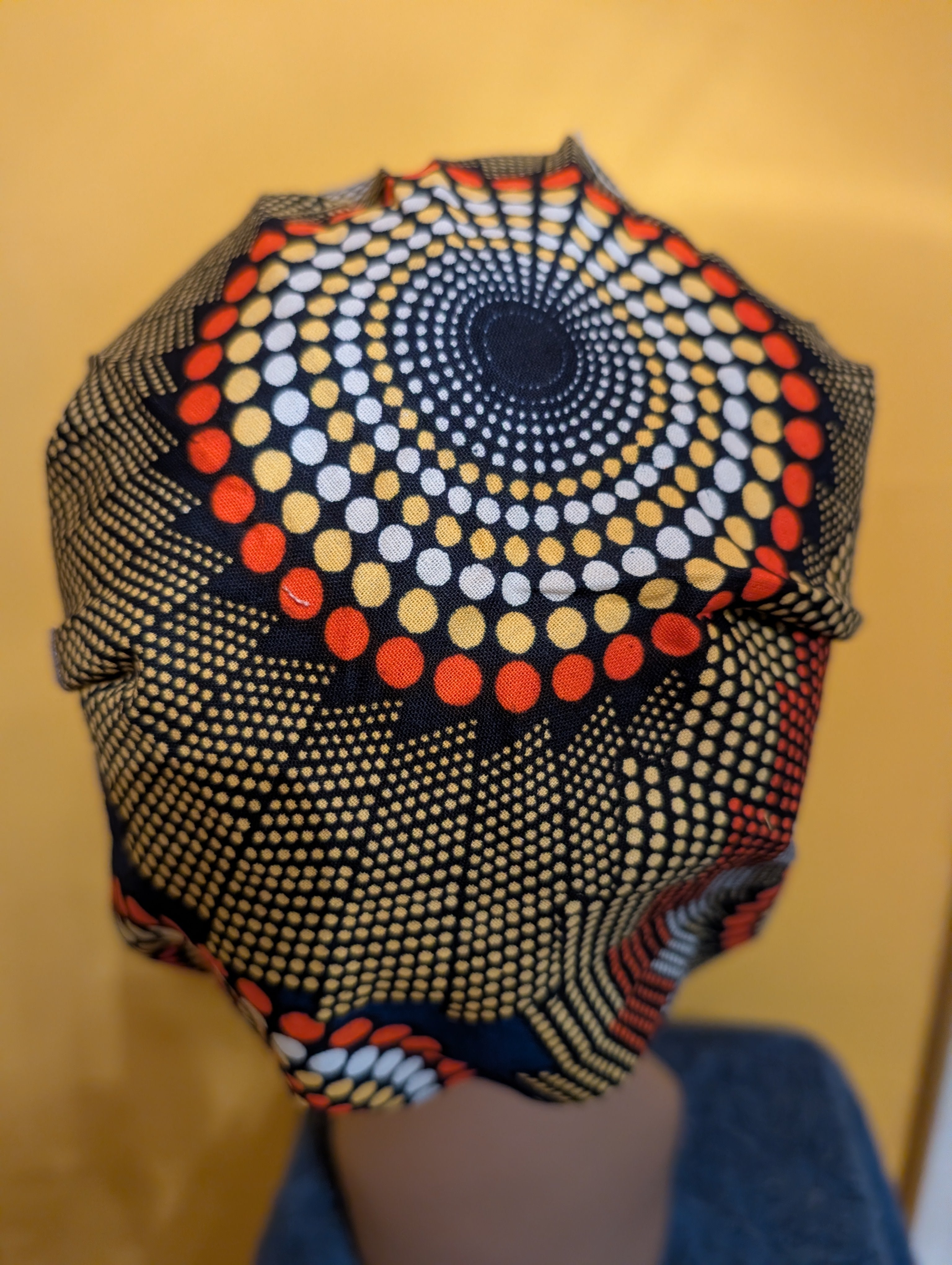 Blue/Yellow/Orange Satin Lined Bouffant Style Hat