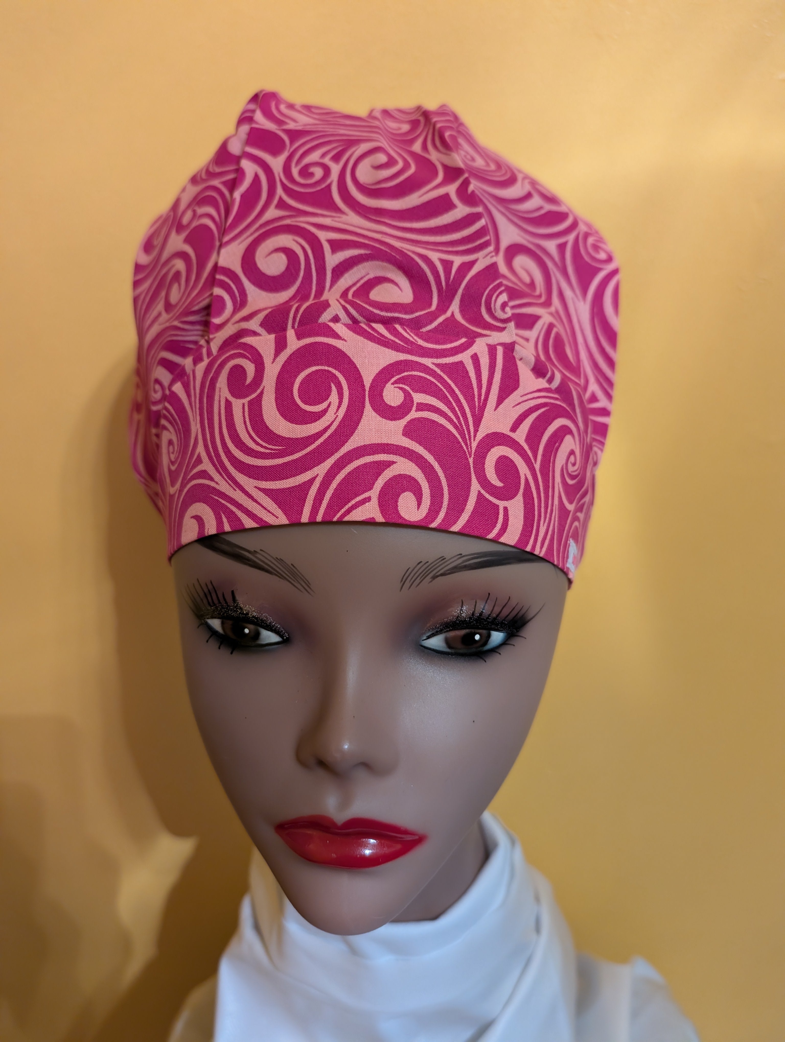 Pink Swirl Satin Lined Bouffant Style Hat