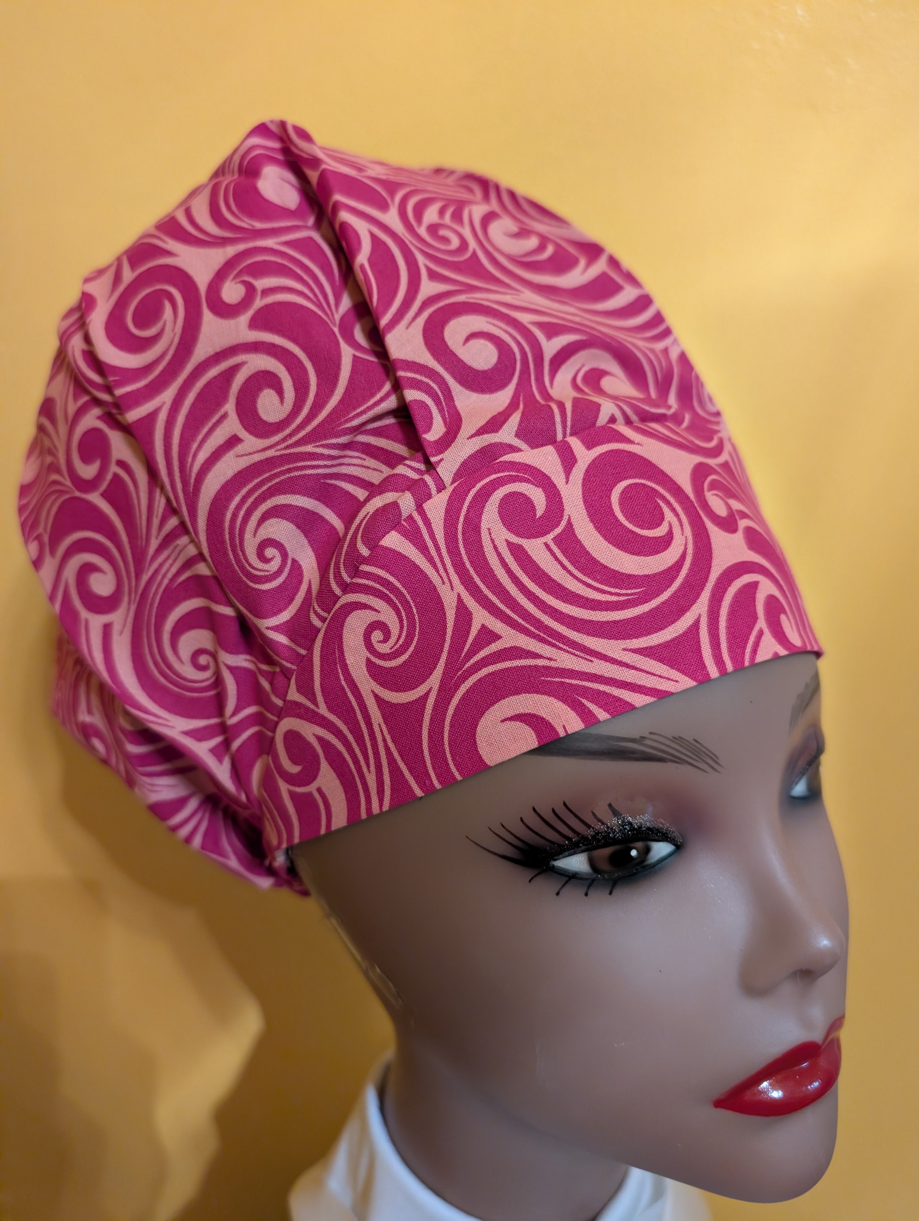 Pink Swirl Satin Lined Bouffant Style Hat