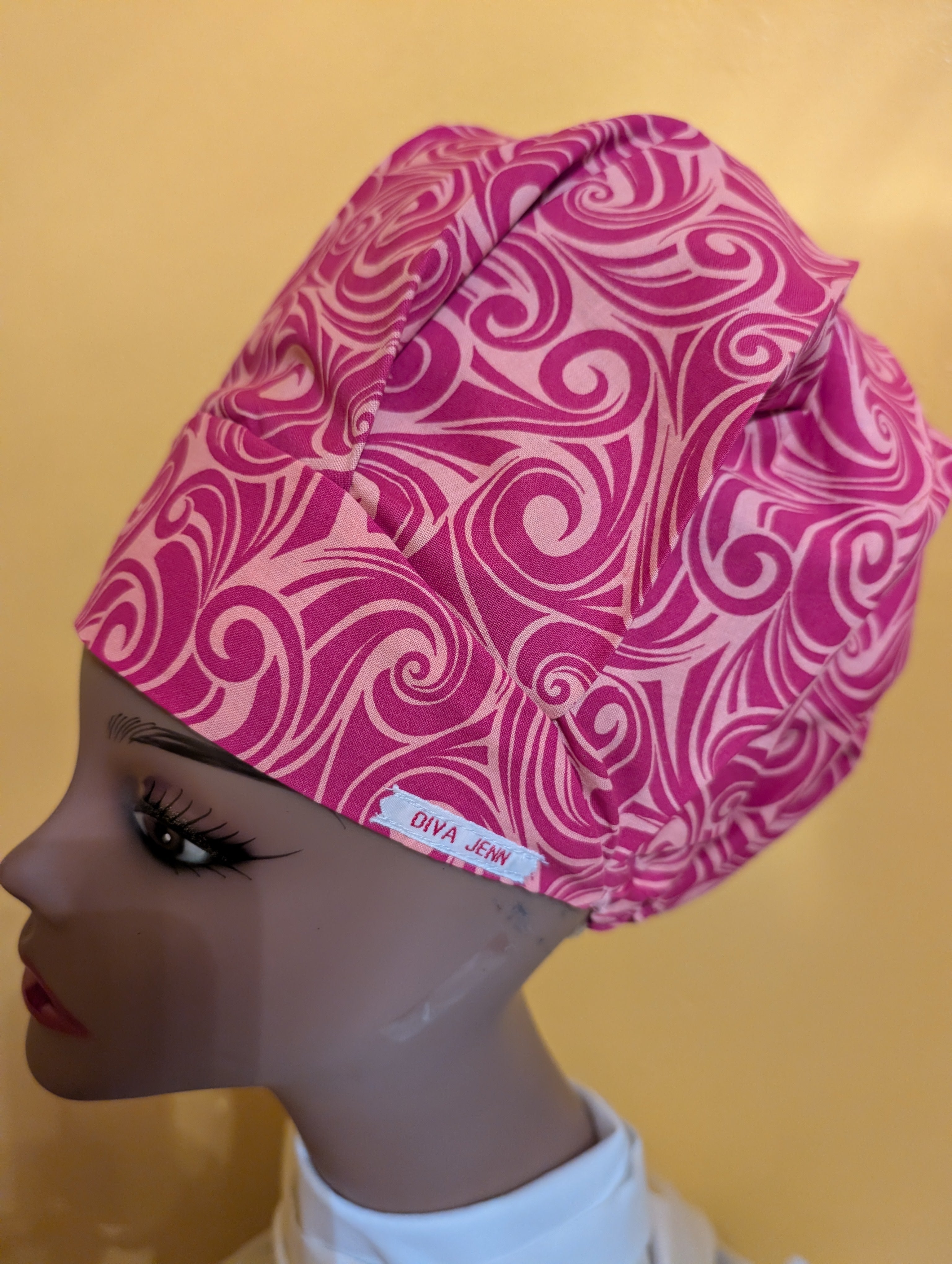 Pink Swirl Satin Lined Bouffant Style Hat