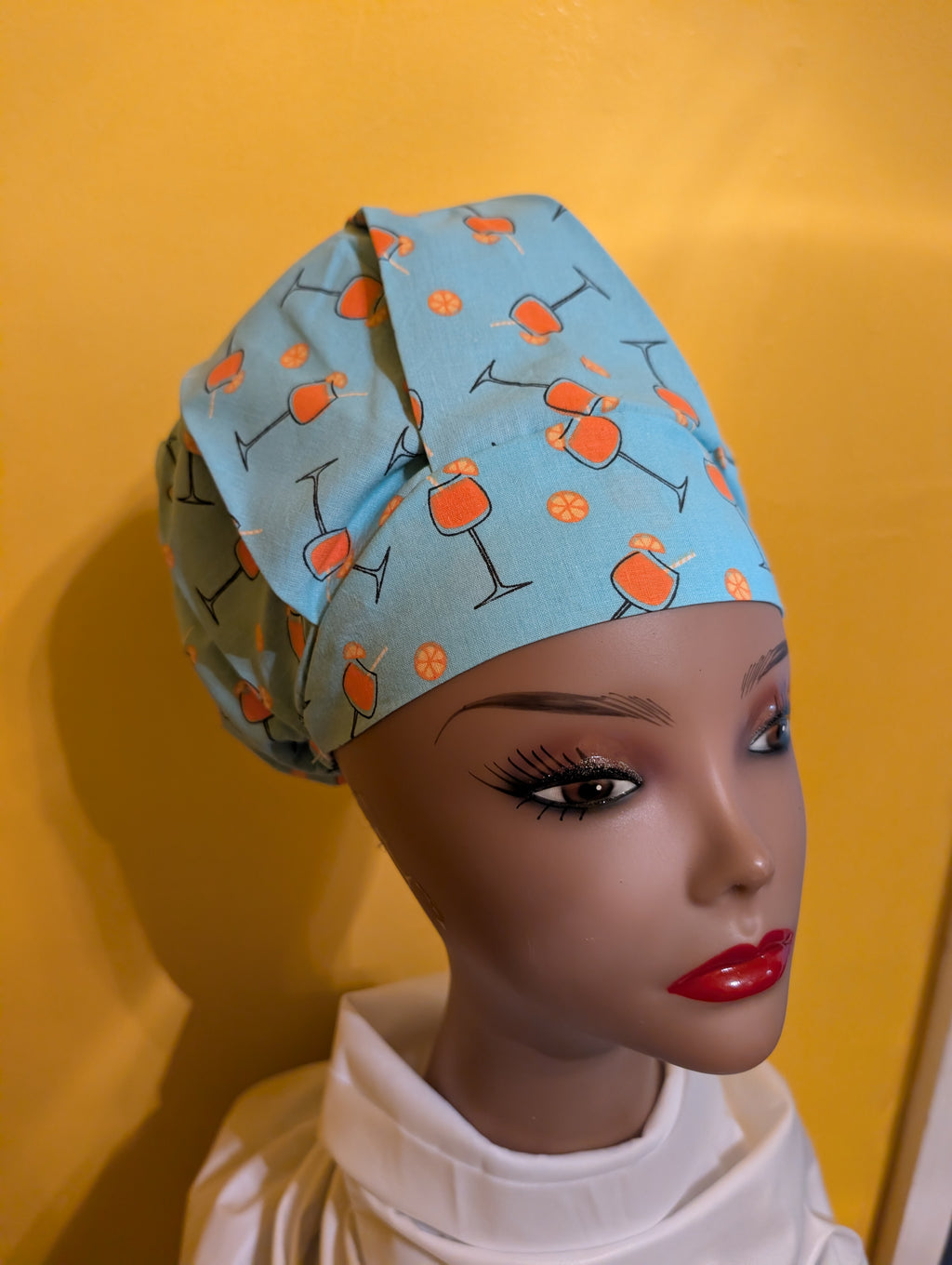 Lt Blue/ Orange Satin Lined Bouffant Style Hat
