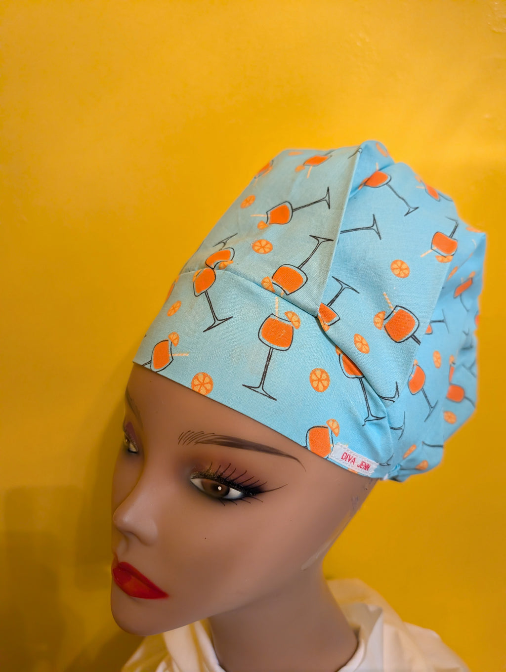 Lt Blue/ Orange Satin Lined Bouffant Style Hat