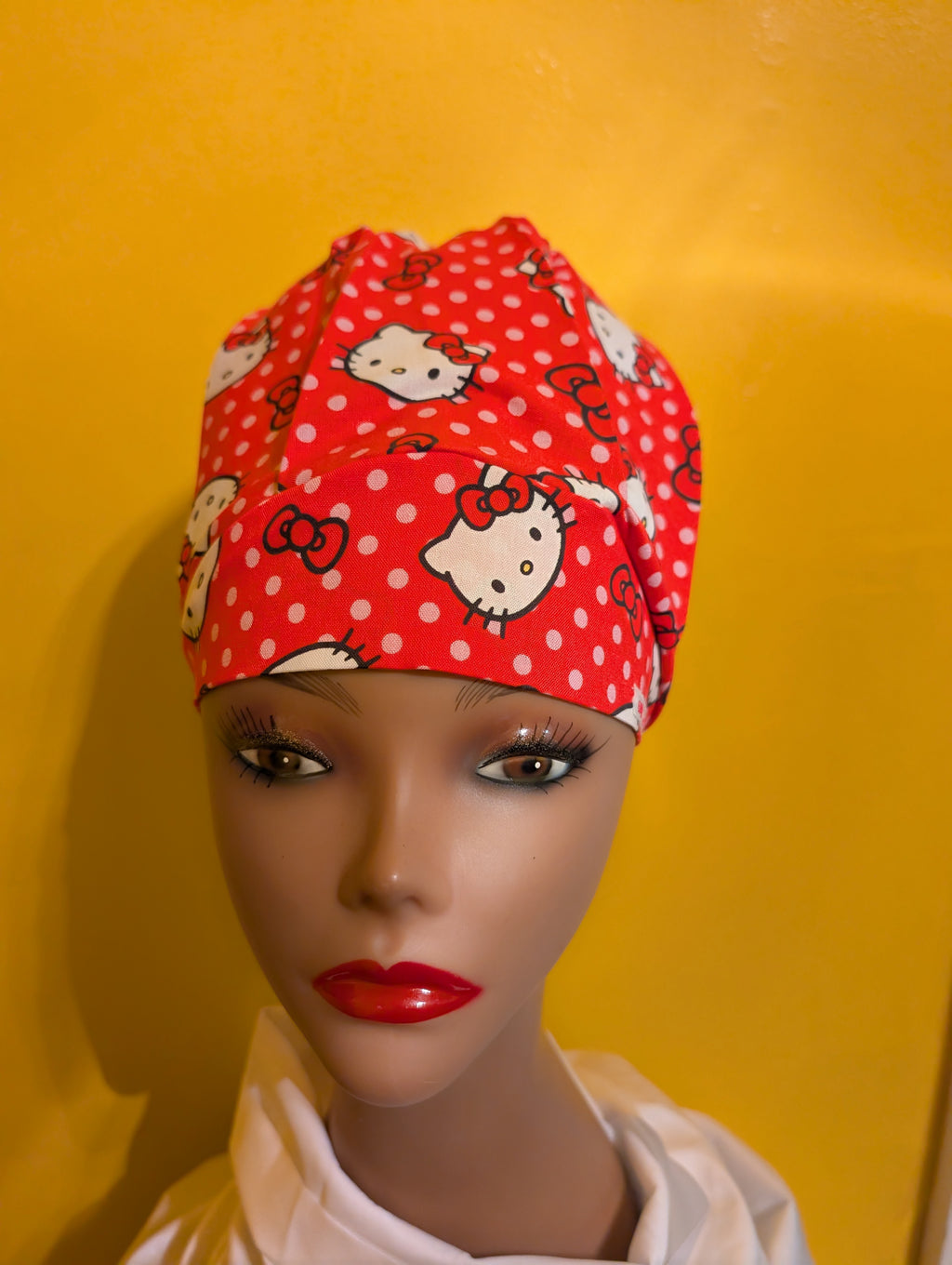 Red/Pink Hello Kitty Satin Lined Bouffant Style Hat