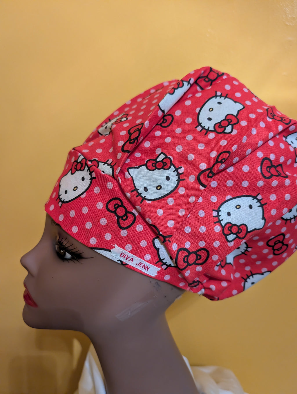 Red/Pink Hello Kitty Satin Lined Bouffant Style Hat