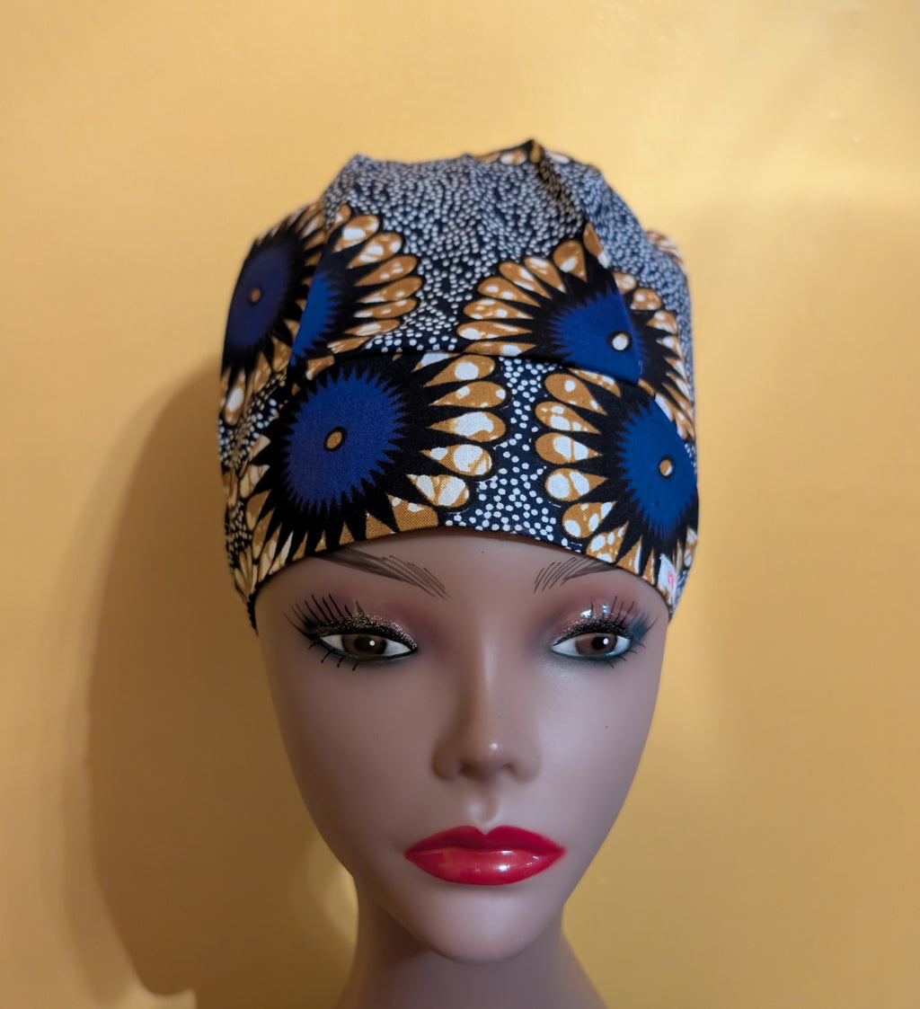 Blue/Gold Satin Lined Bouffant Style Hat