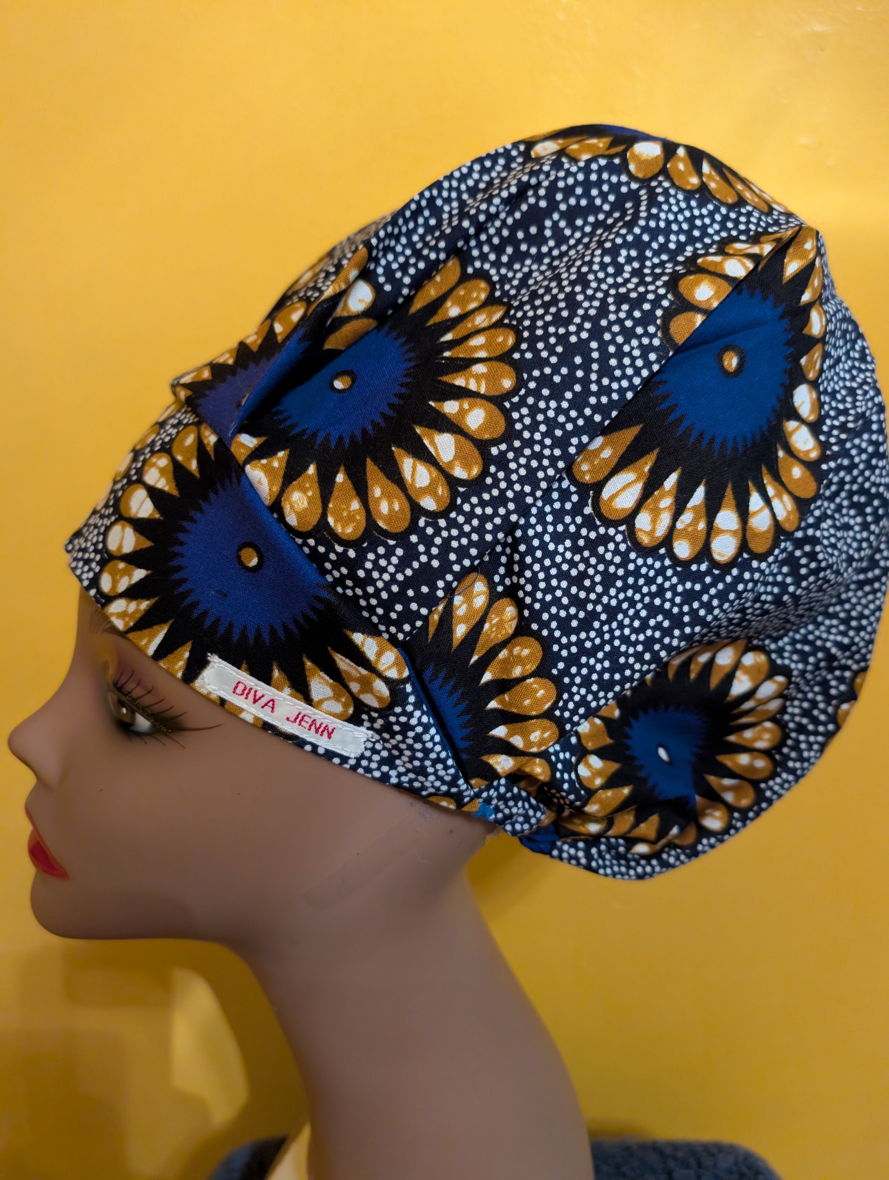 Blue/Gold Satin Lined Bouffant Style Hat