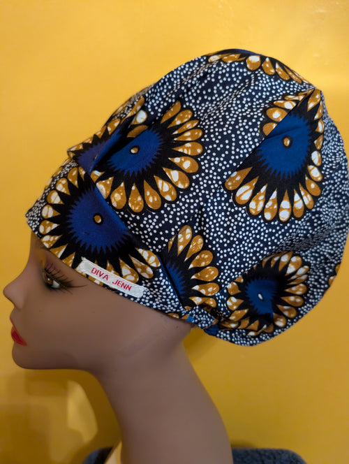 Blue/Gold Satin Lined Bouffant Style Hat