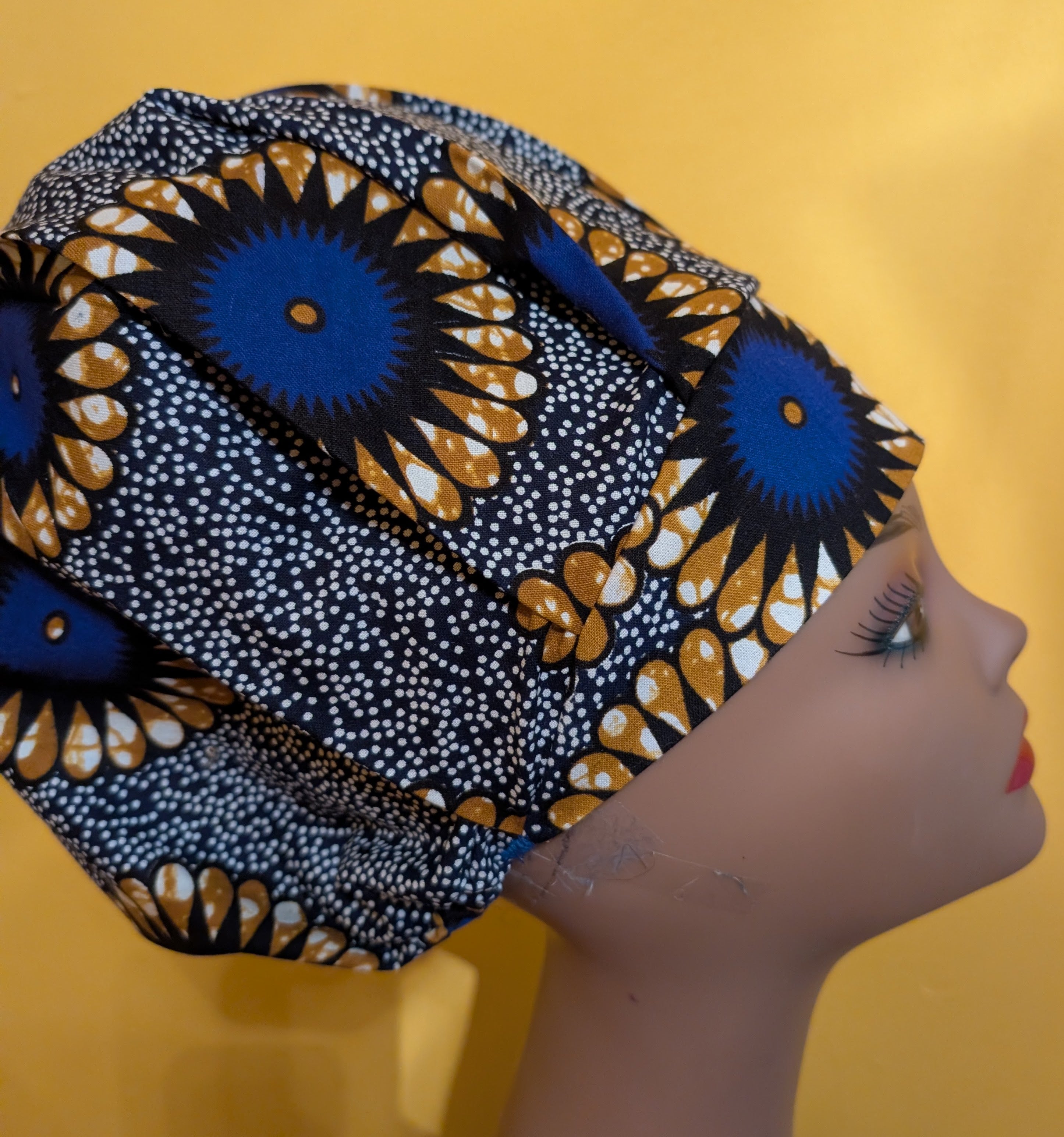 Blue/Gold Satin Lined Bouffant Style Hat