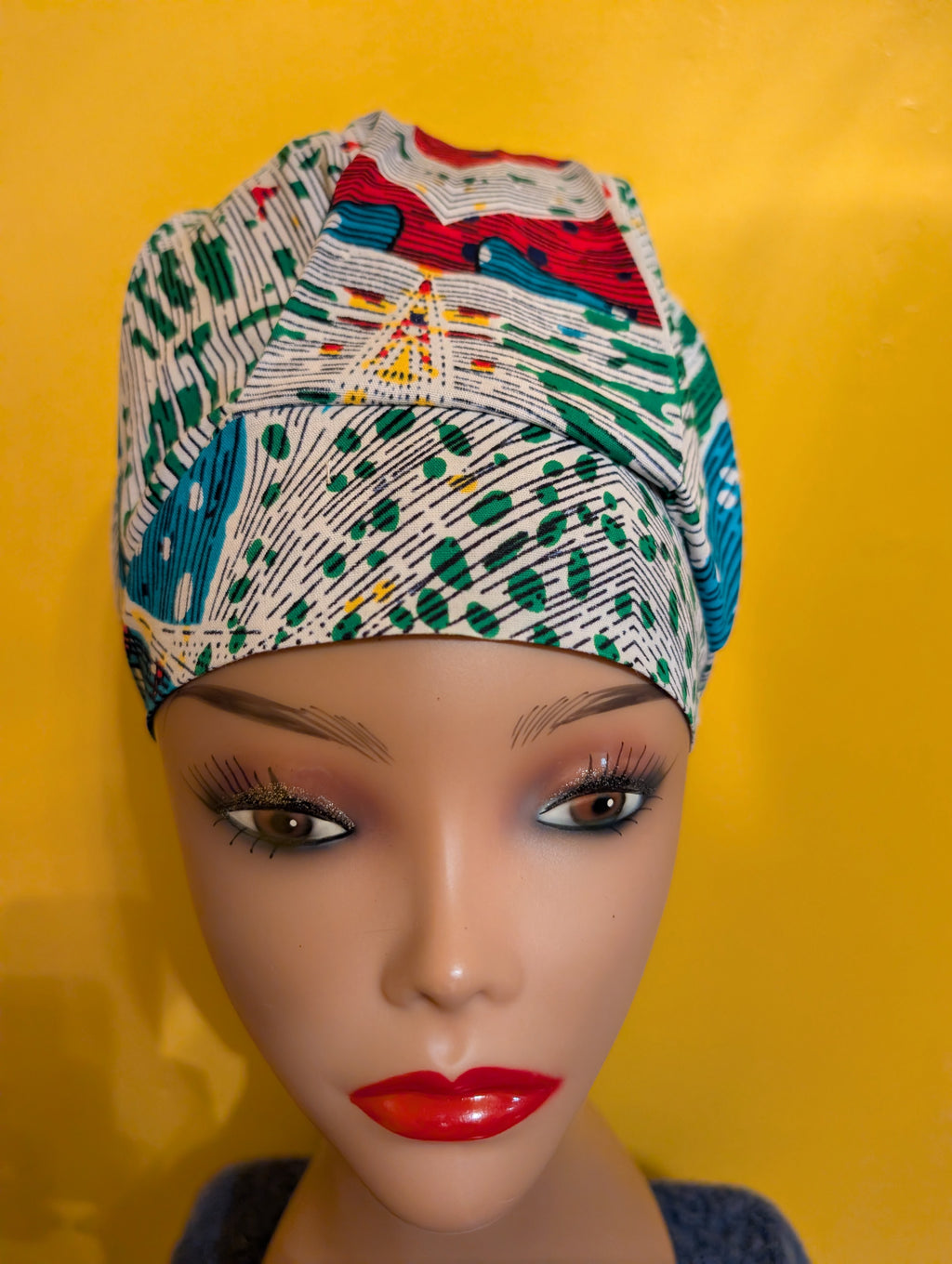 Green/White/Blue Satin Lined Bouffant Style Hat