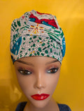 Green/White/Blue Satin Lined Bouffant Style Hat