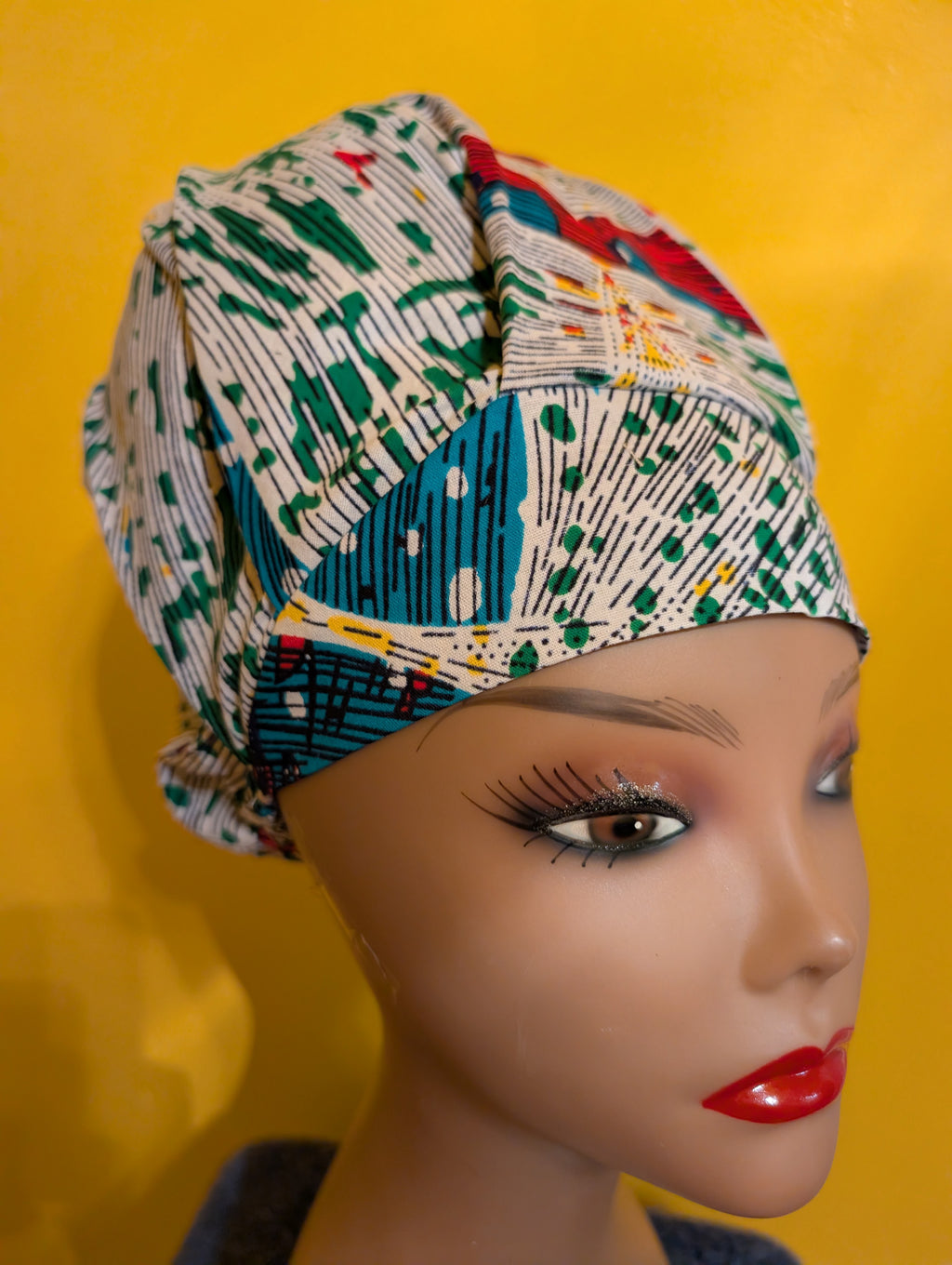 Green/White/Blue Satin Lined Bouffant Style Hat