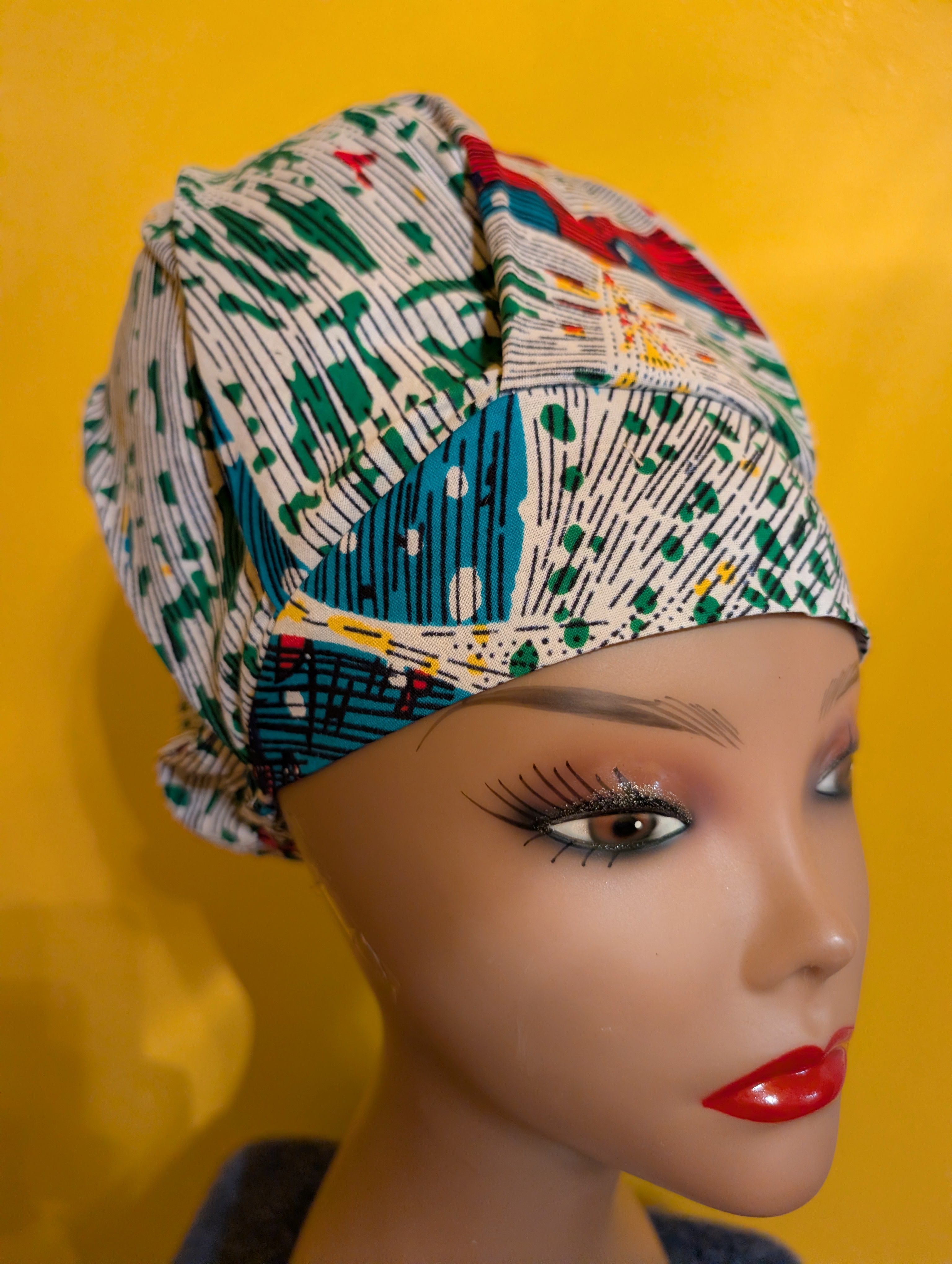 Green/White/Blue Satin Lined Bouffant Style Hat
