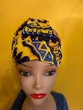 Yellow/Blue Satin lined Bouffant Style Hat