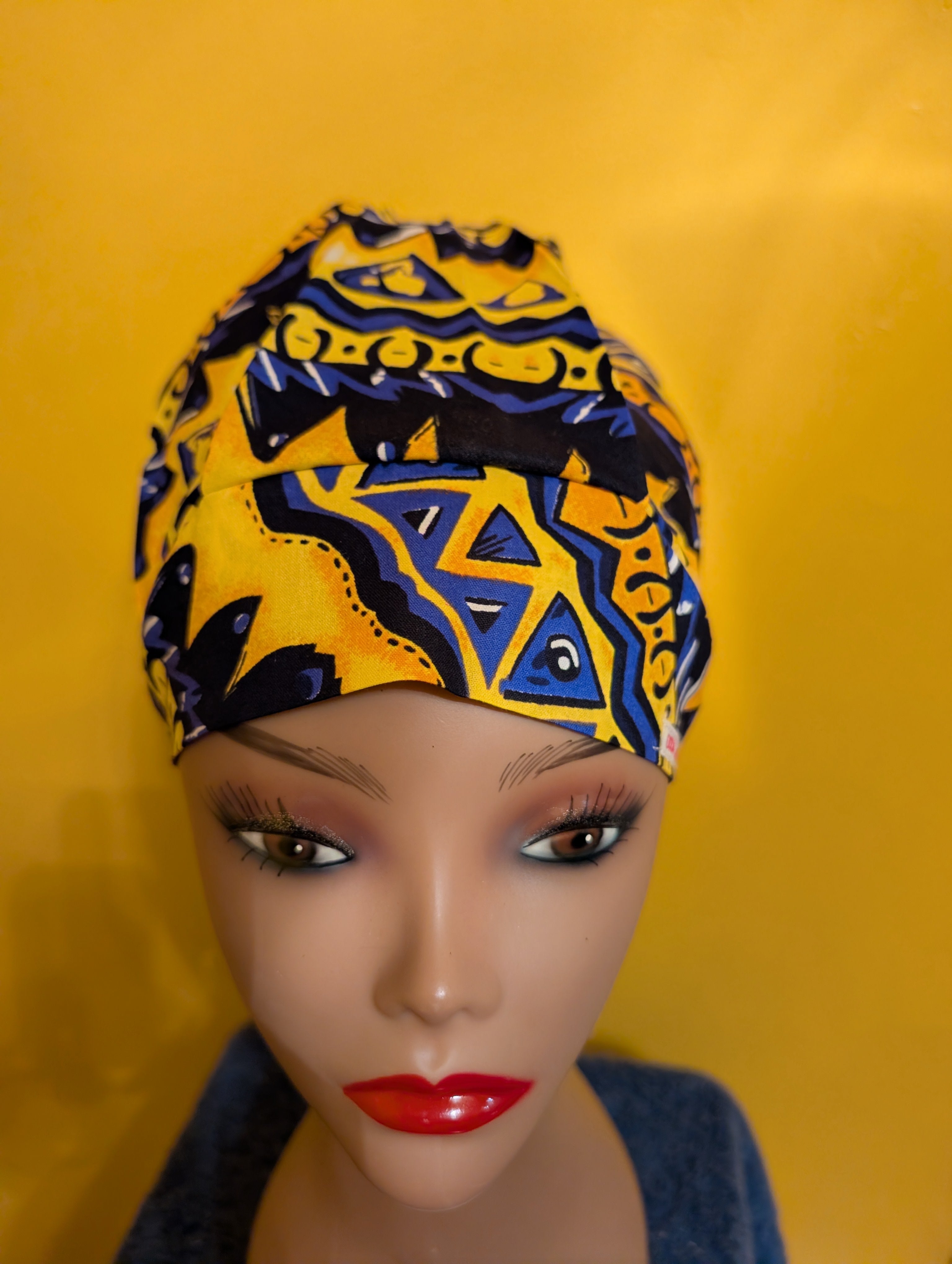 Yellow/Blue Satin lined Bouffant Style Hat